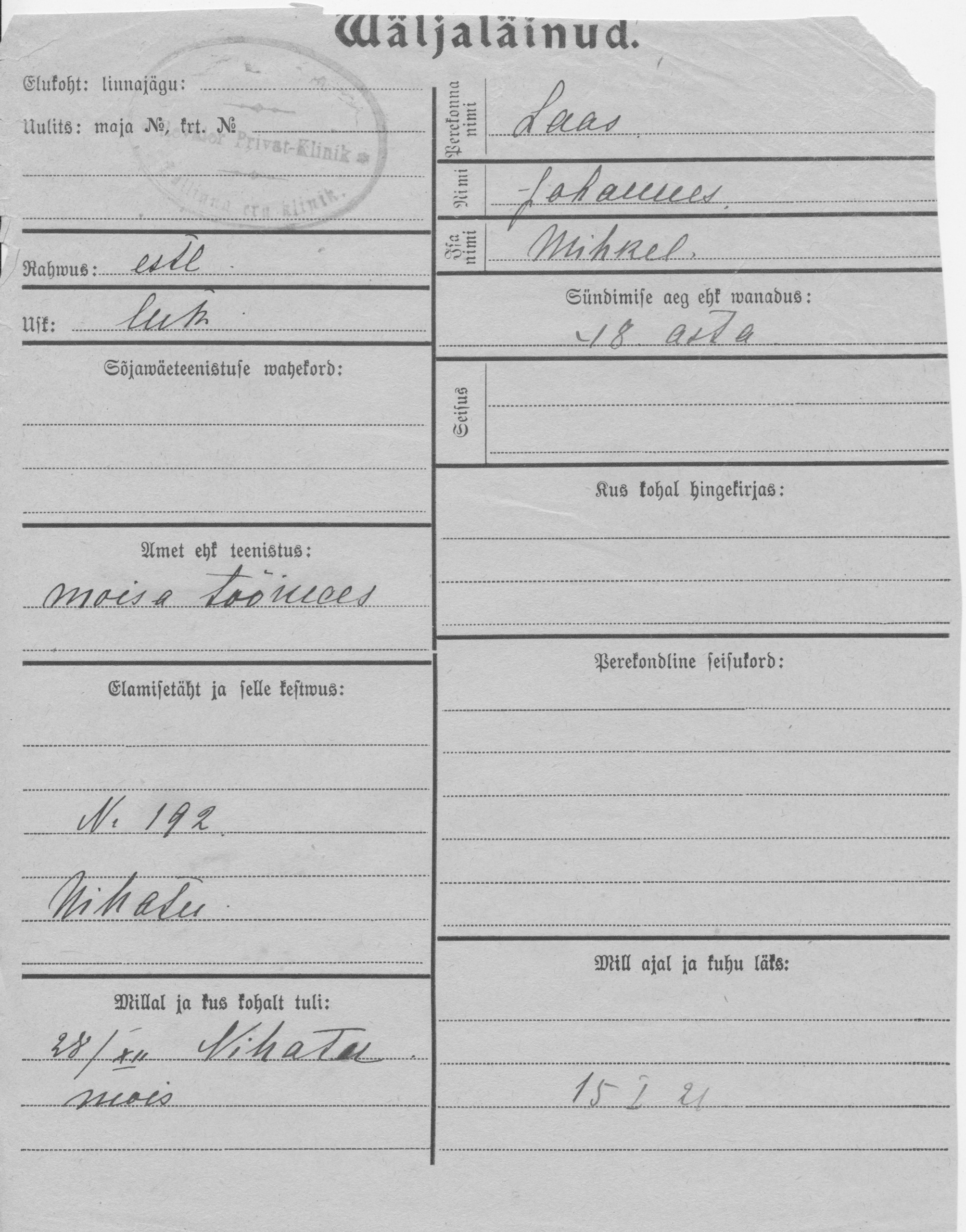 Laas, Johannes, Mihkel