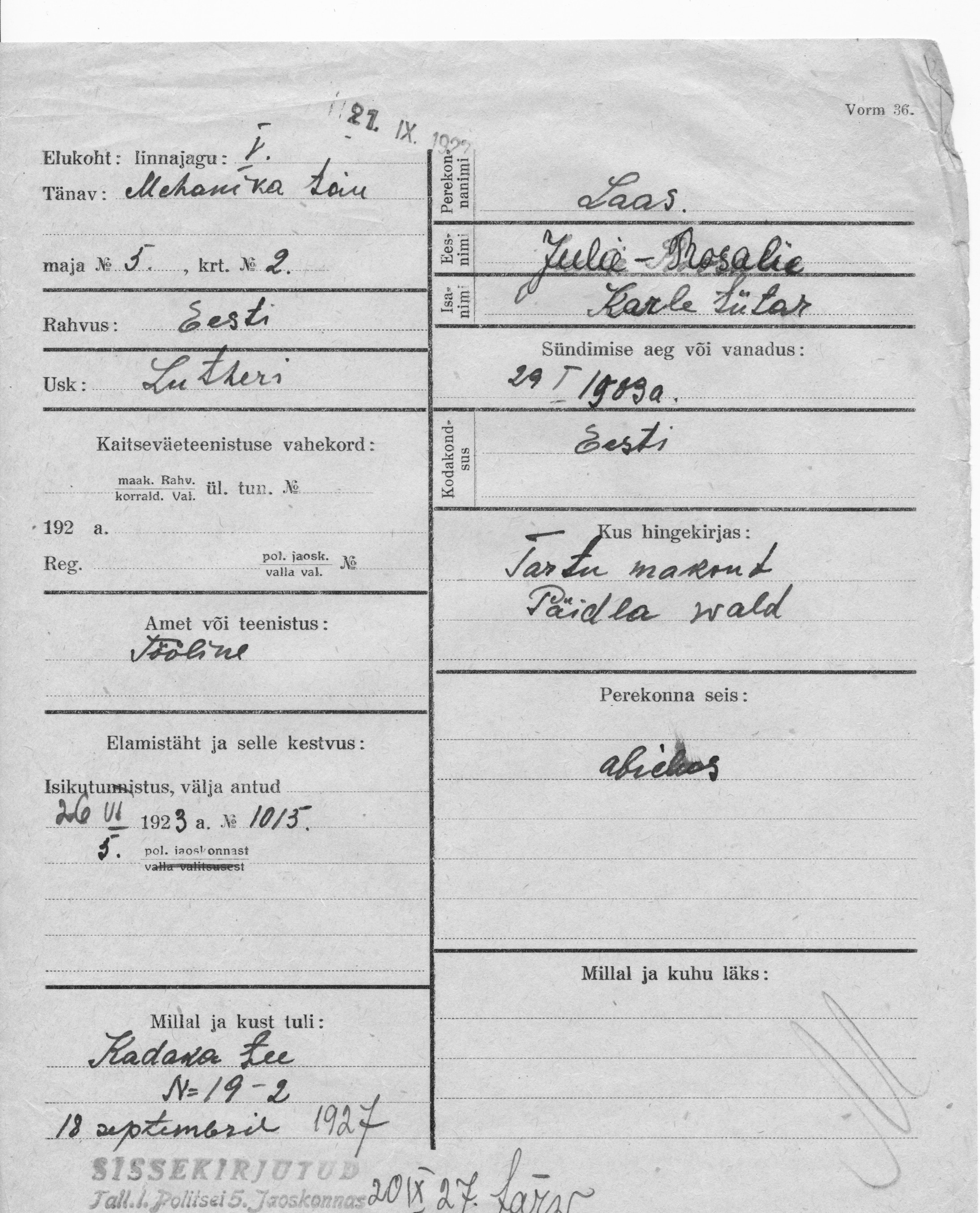 Laas, Julie-Rosalie, Karl