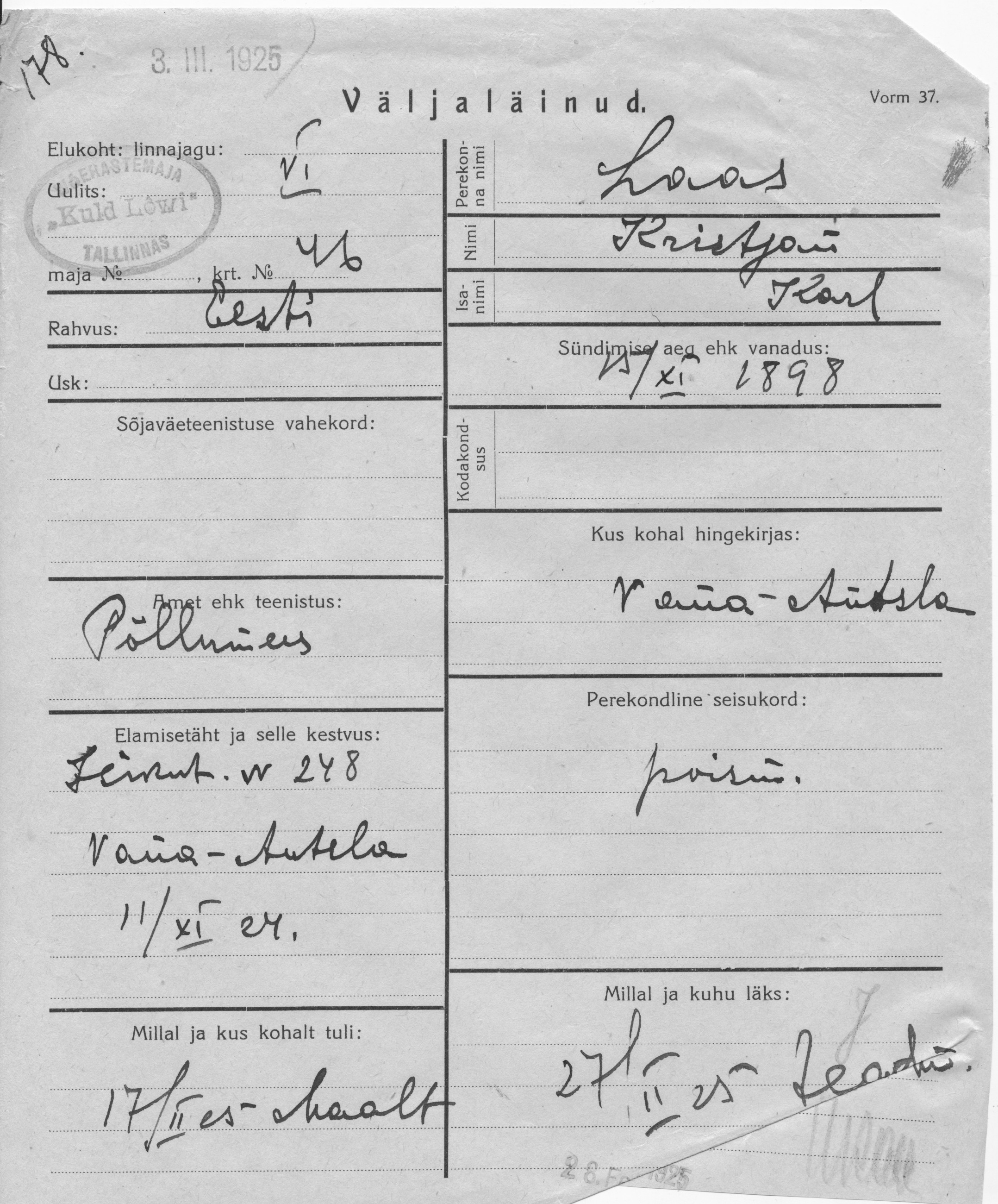 Laas, Kristjan, Karl