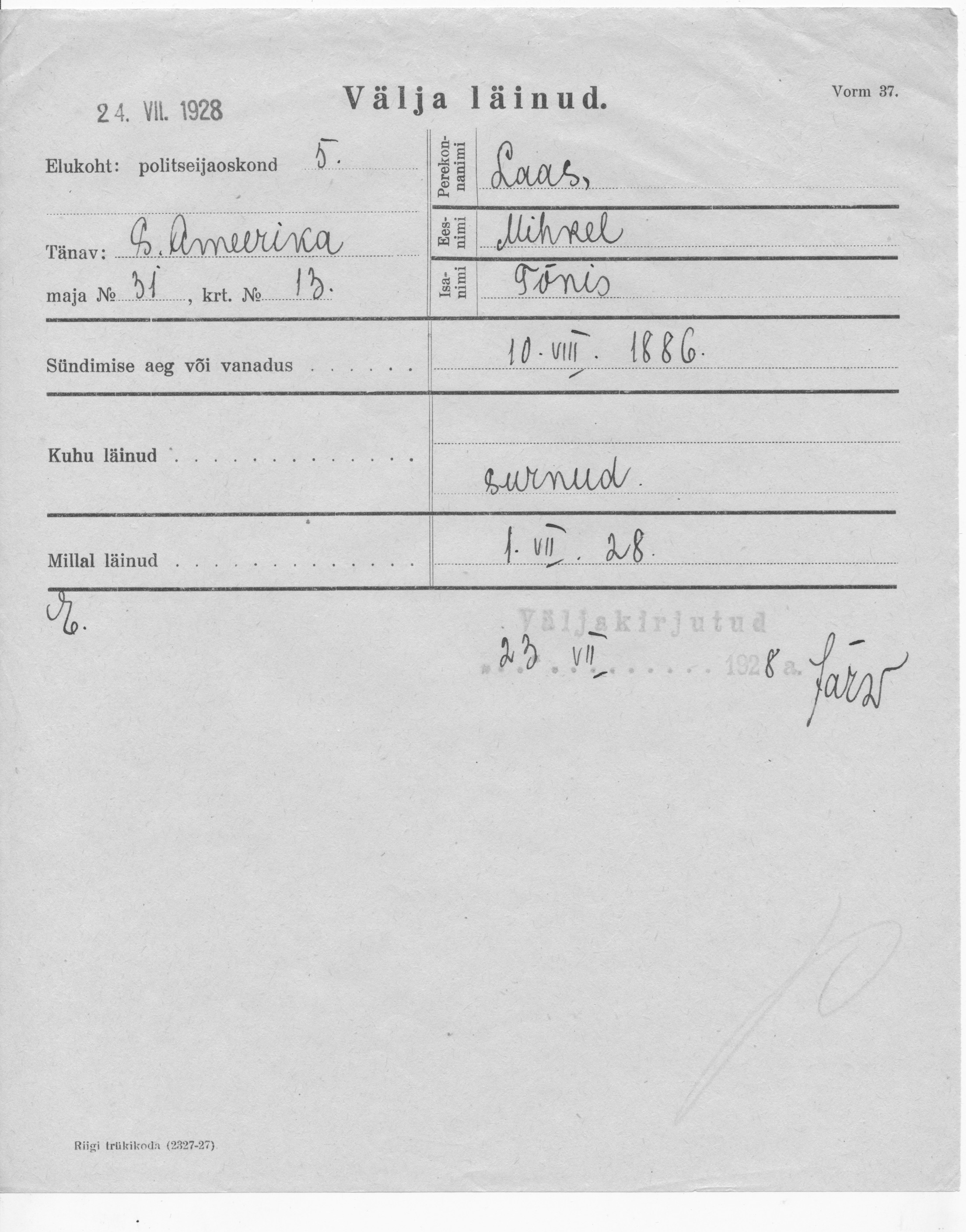 Laas, Mihkel, Tõnis