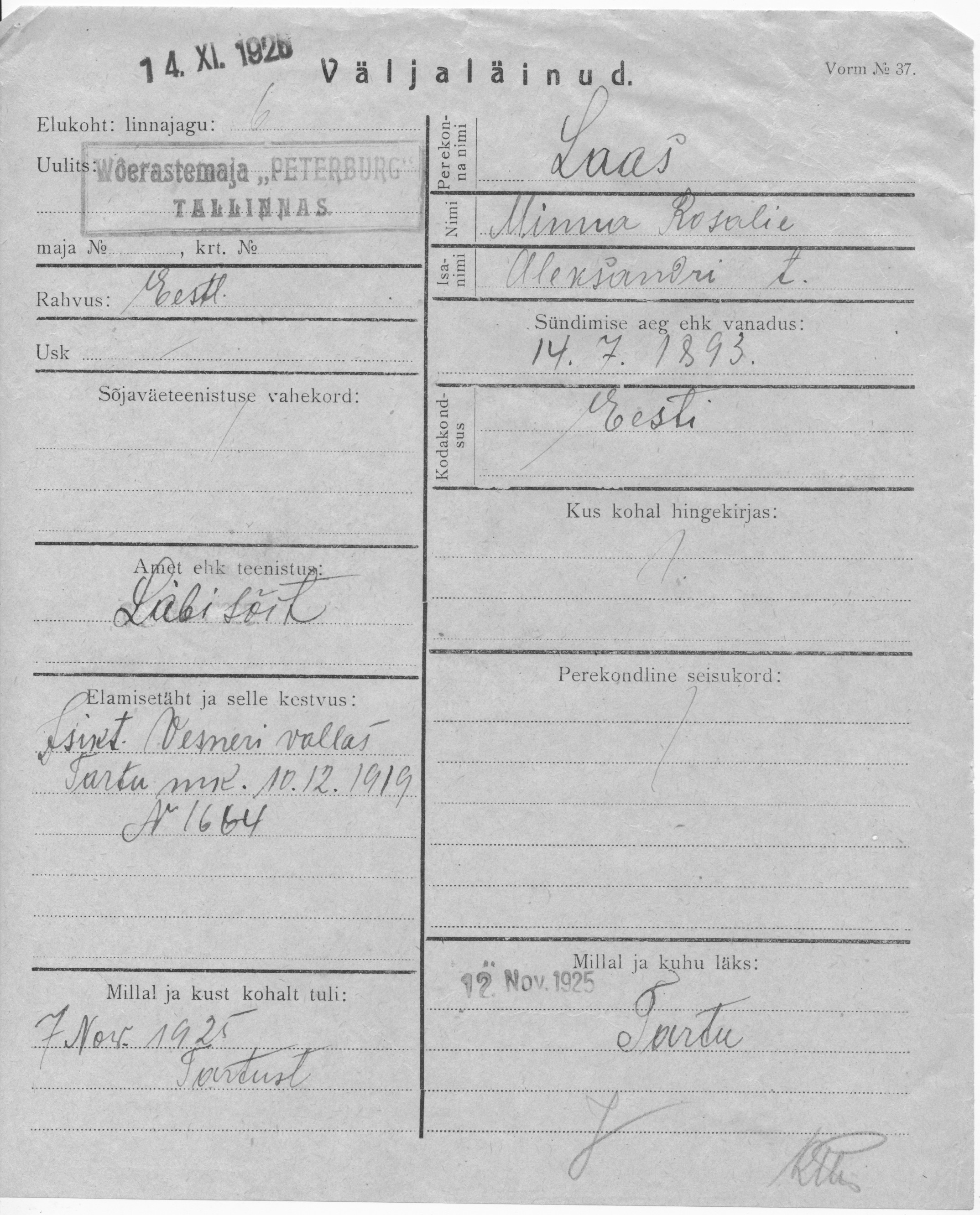 Laas, Minna-Rosalie, Aleksander