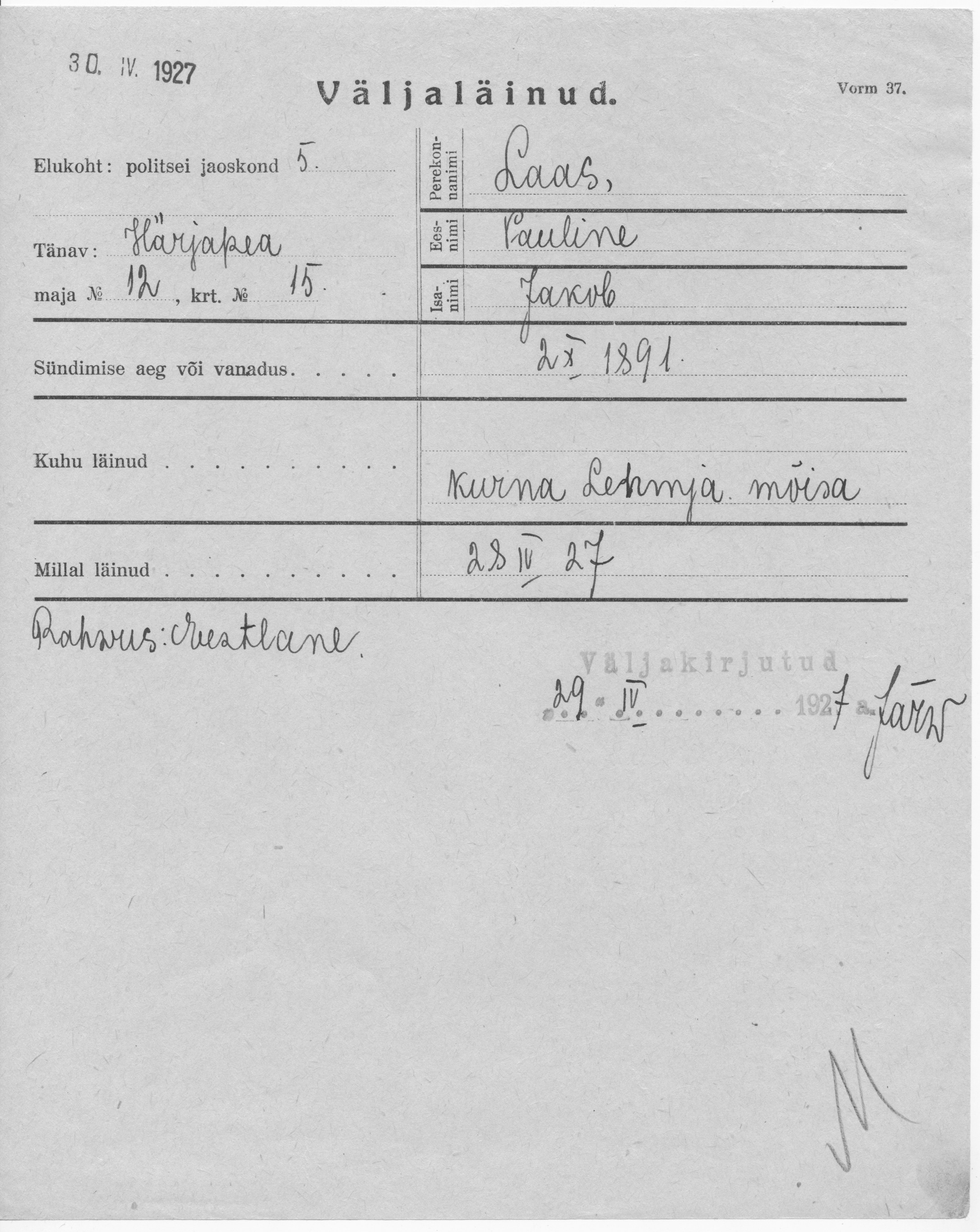 Laas, Pauline, Jakob