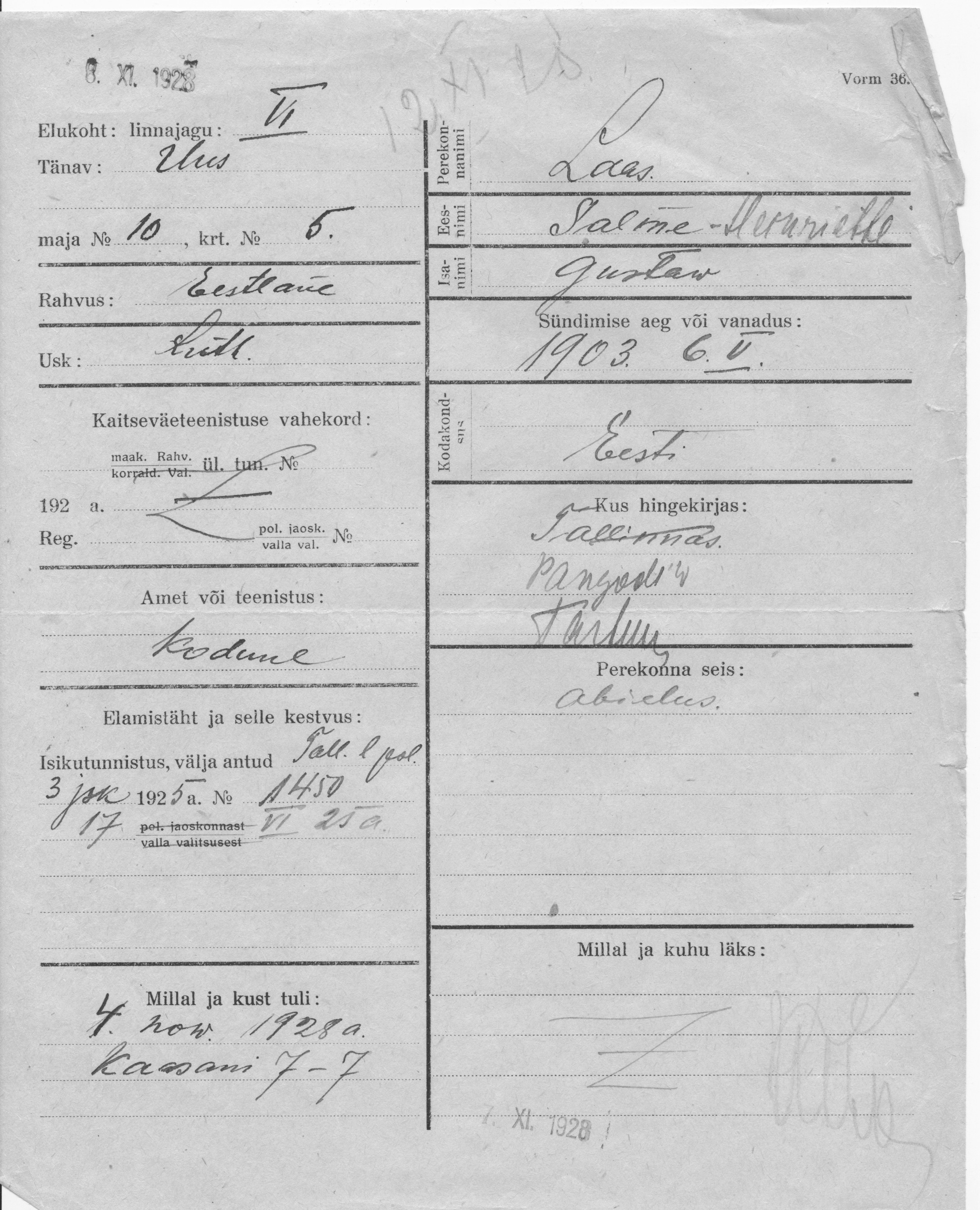 Laas, Salme-Heinriette, Gustav