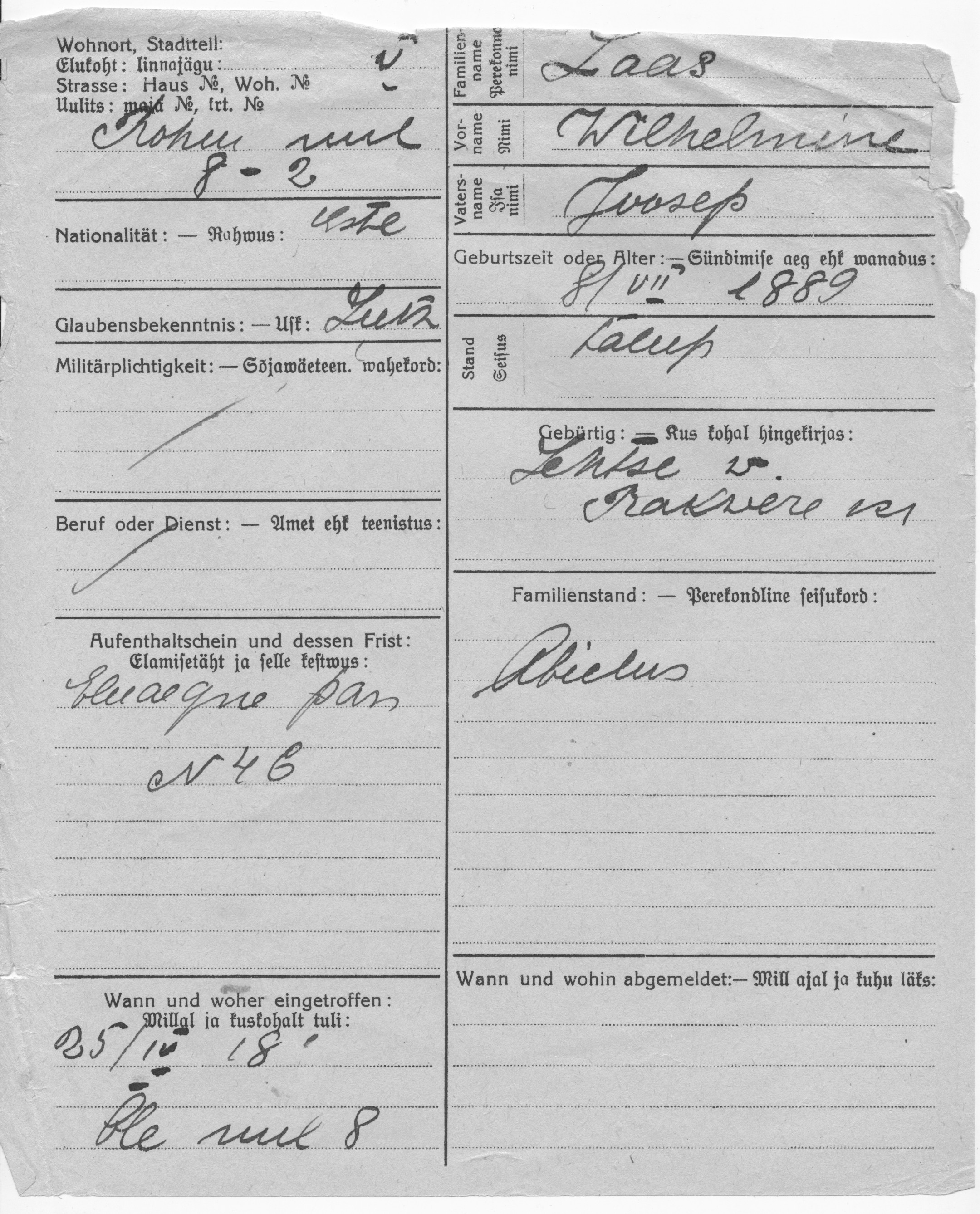 Laas, Wilhelmine, Joosep