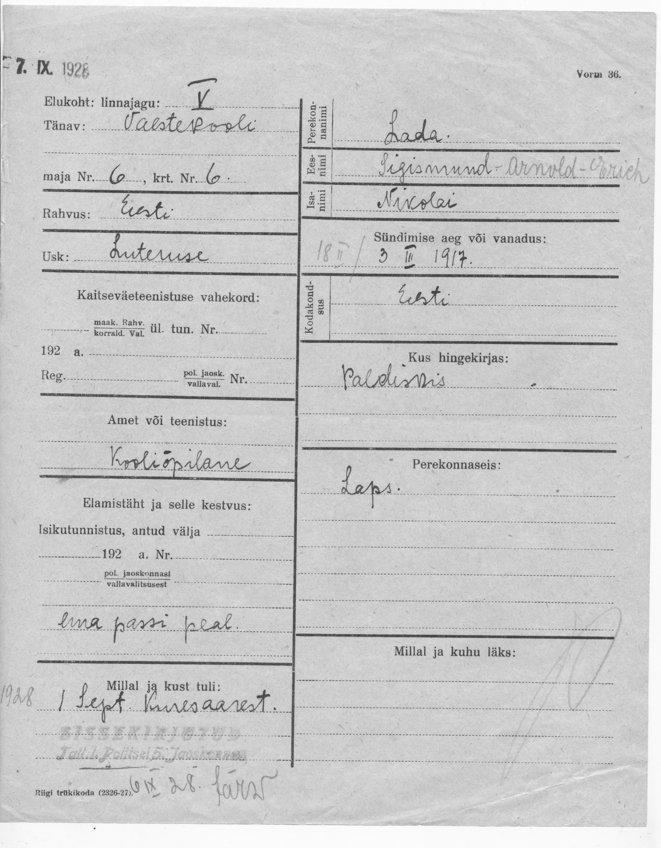 Lada, Sigismund-Arnold-Erich, Nikolai