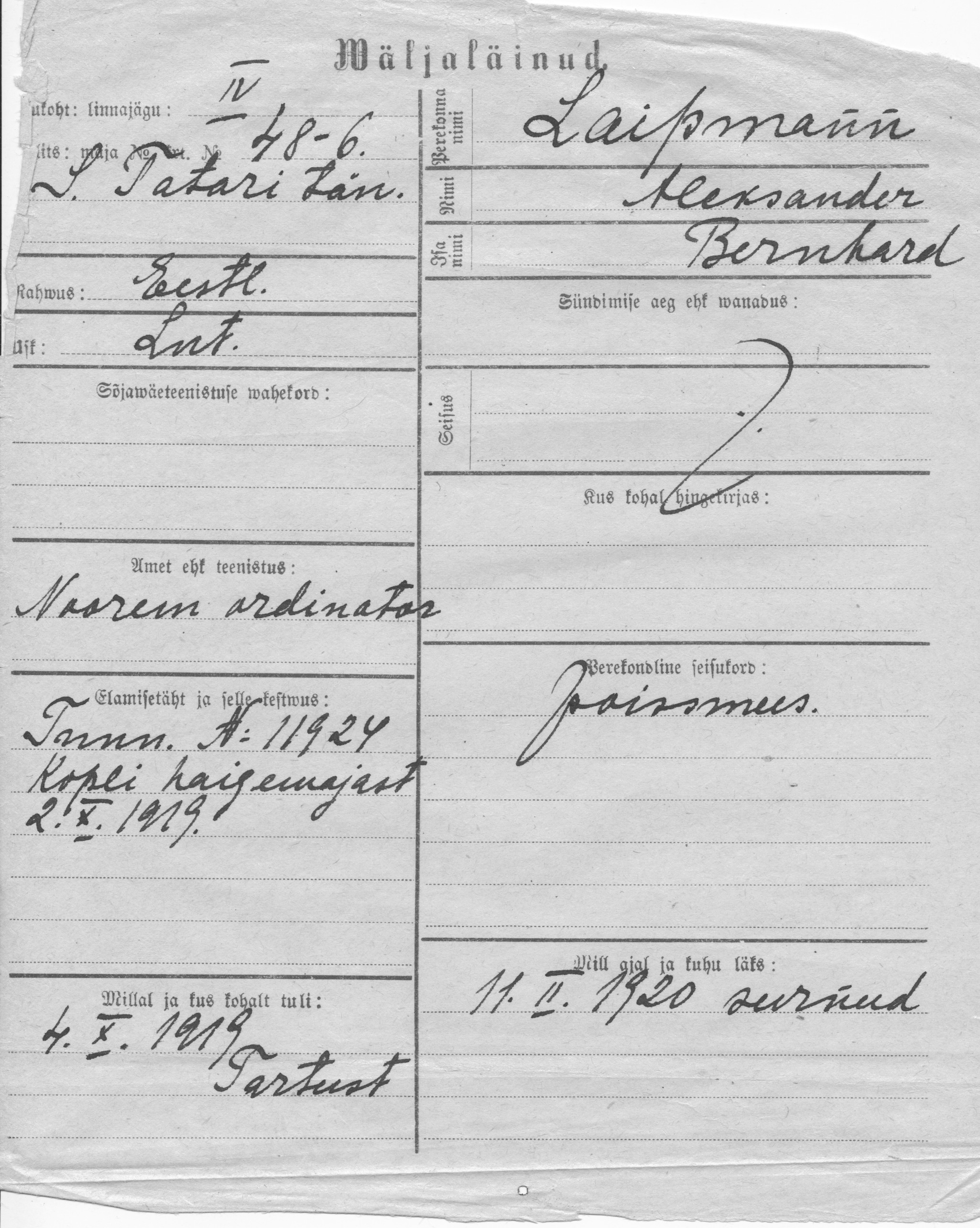 Laipmann, Aleksander, Bernhard