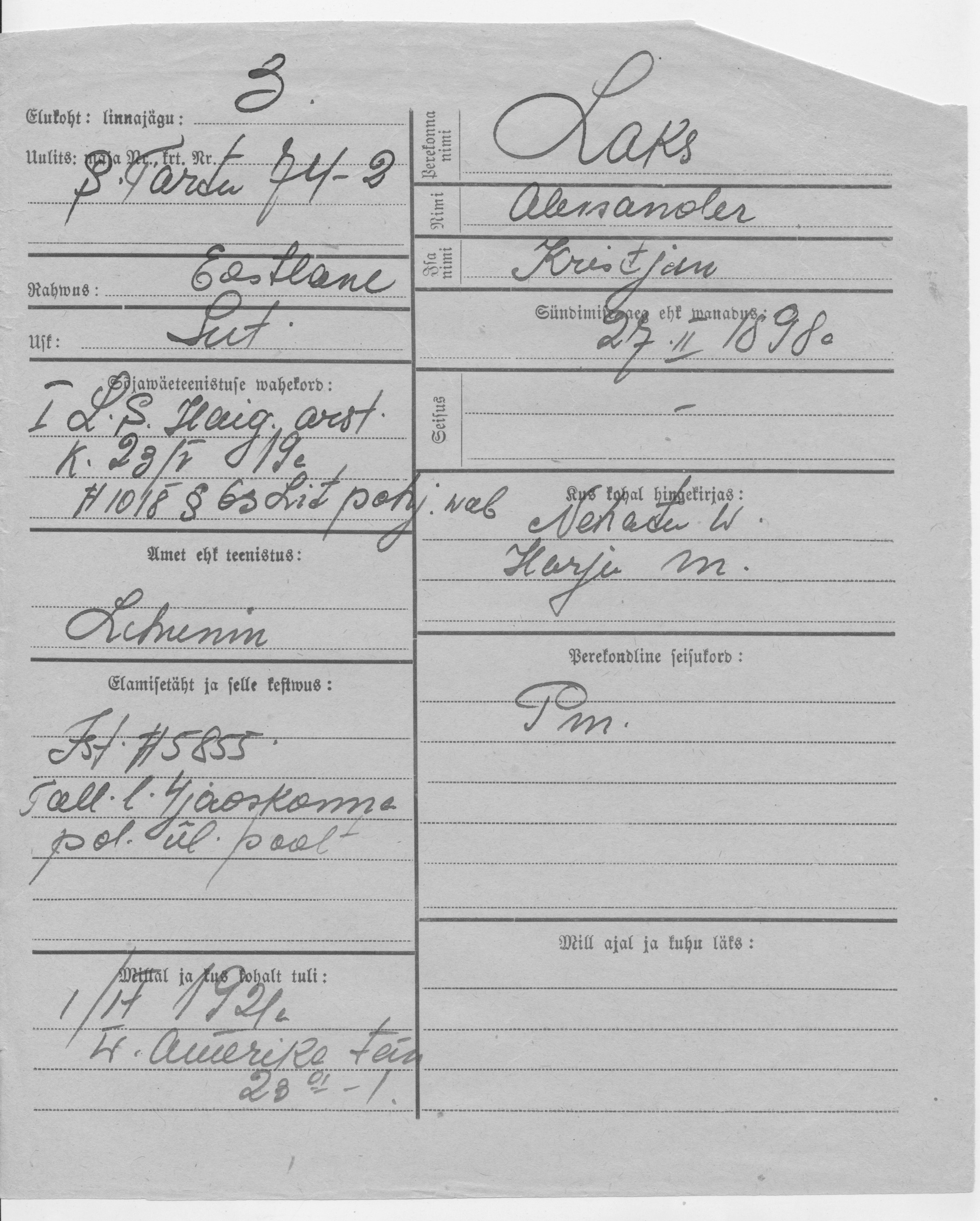 Laks, Aleksander, Kristjan