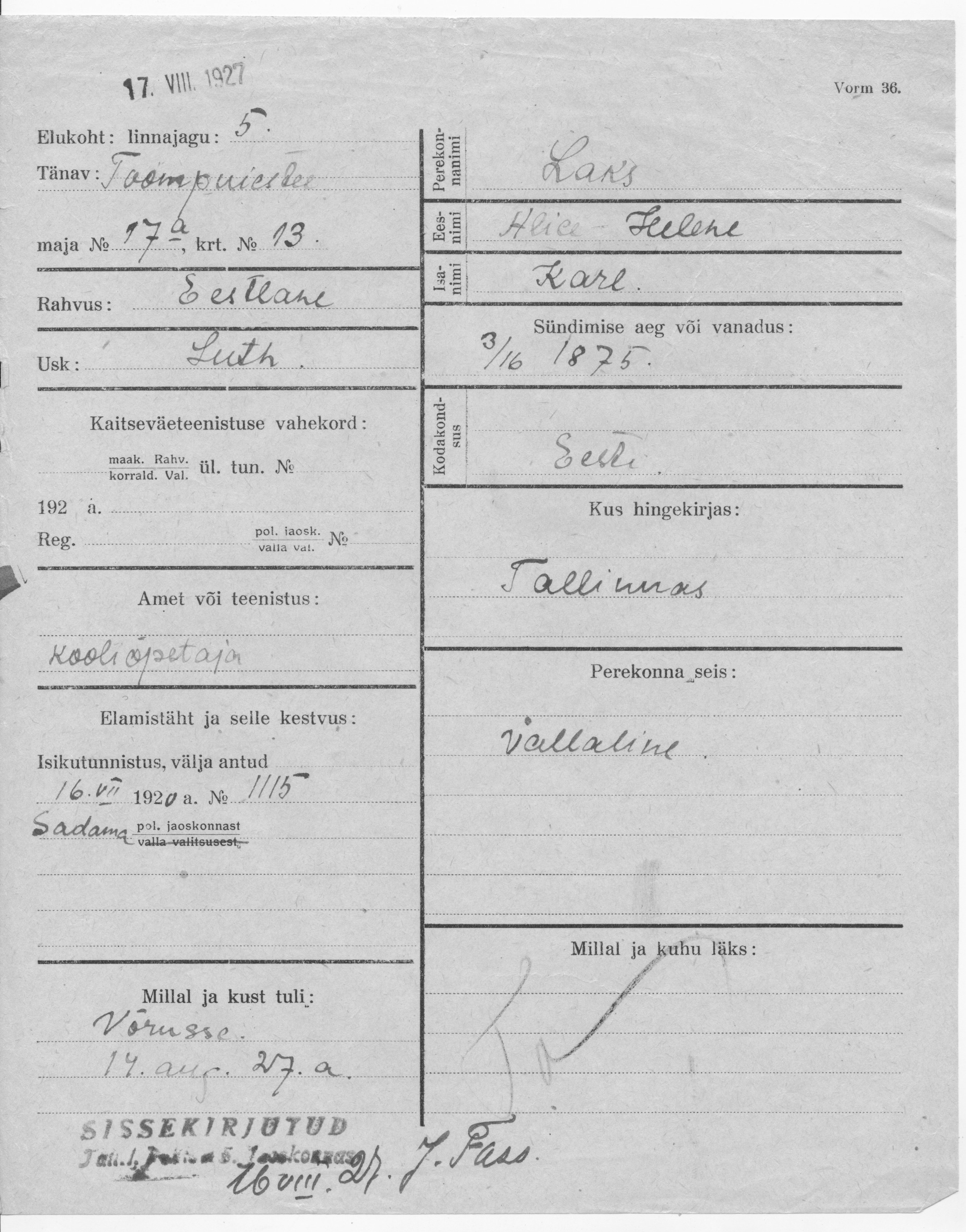 Laks, Alice Helene, Karl