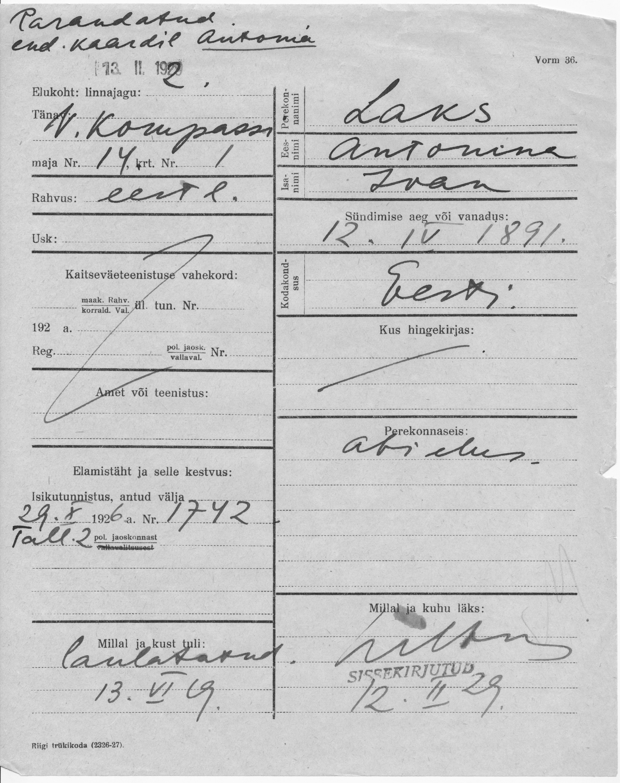 Laks, Antonina, Ivan