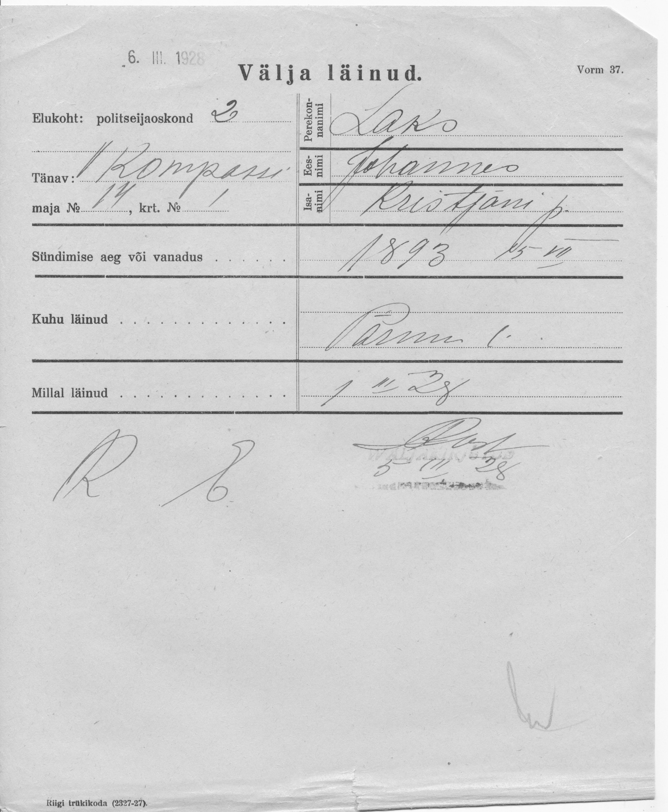 Laks, Johannes, Kristjan