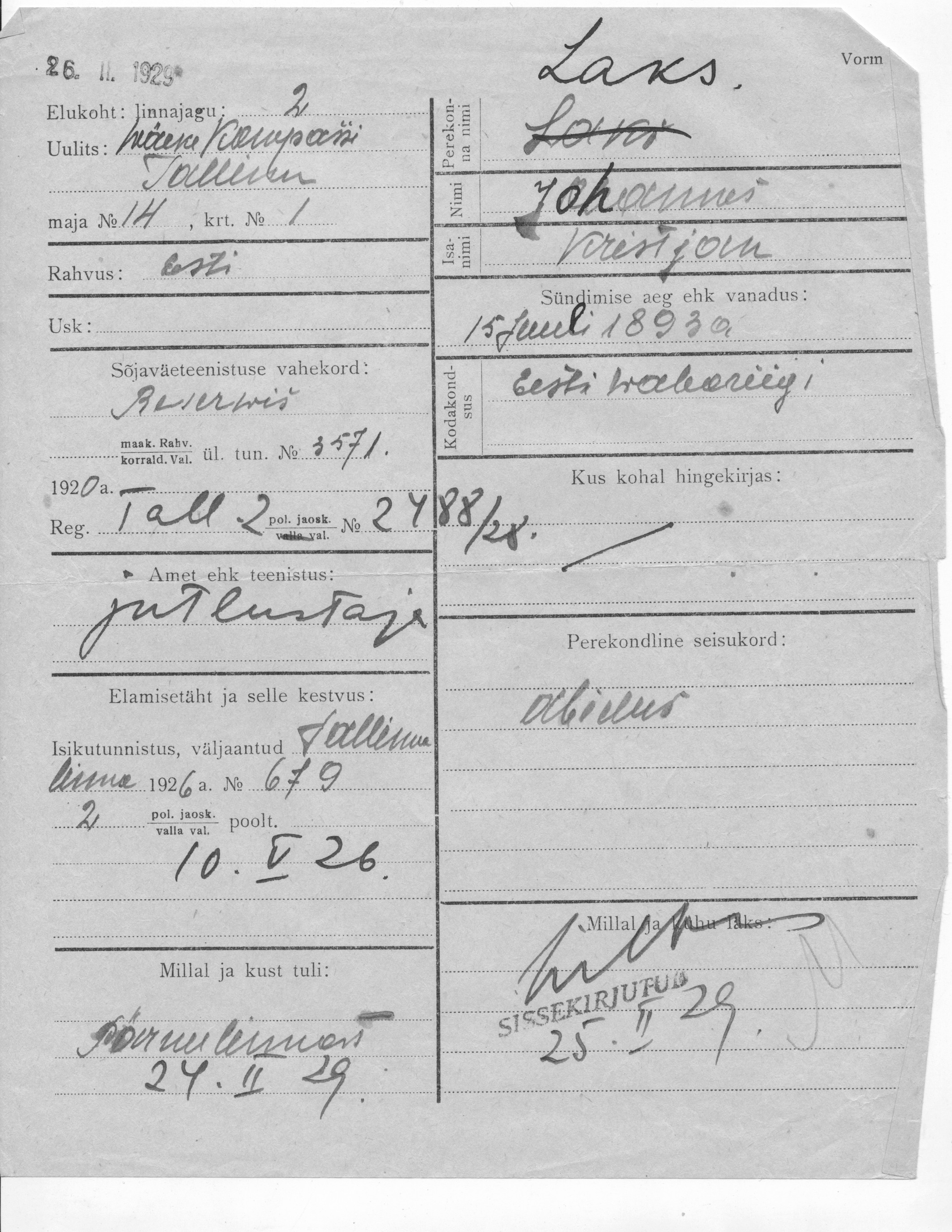 Laks, Johannes, Kristjan