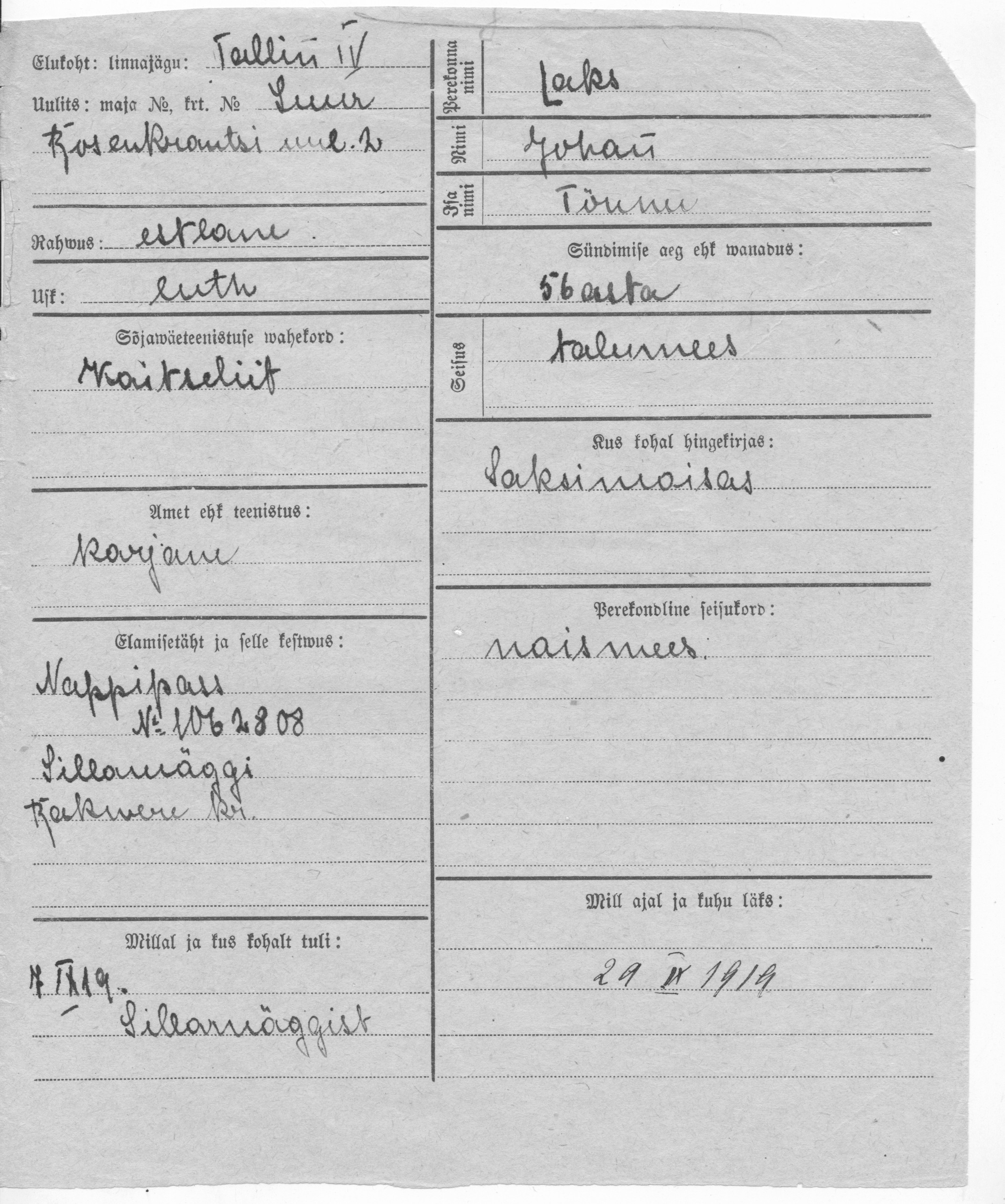 Laks, Johans, Tõnnu