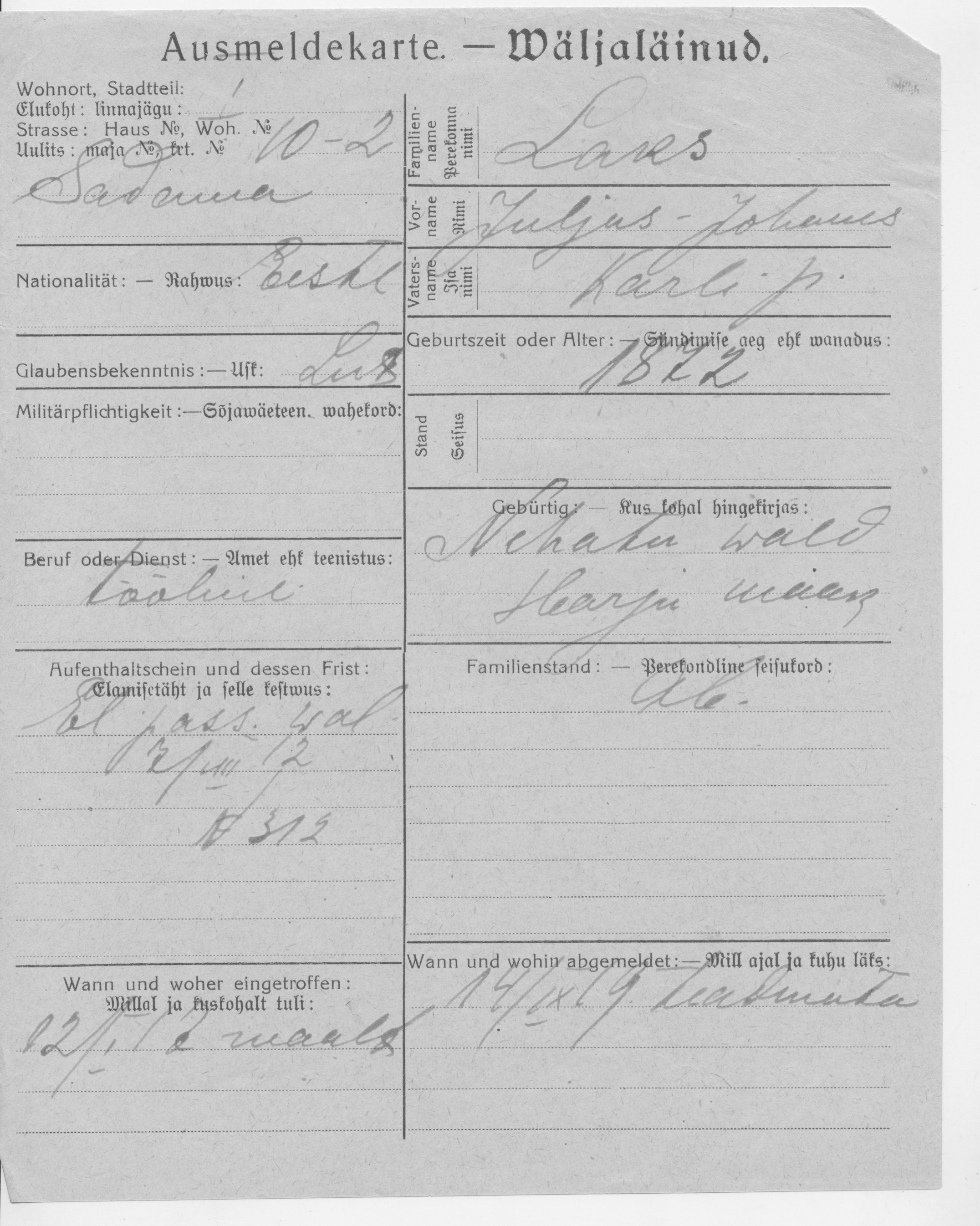 Laks, Juljus-Johannes, Karl