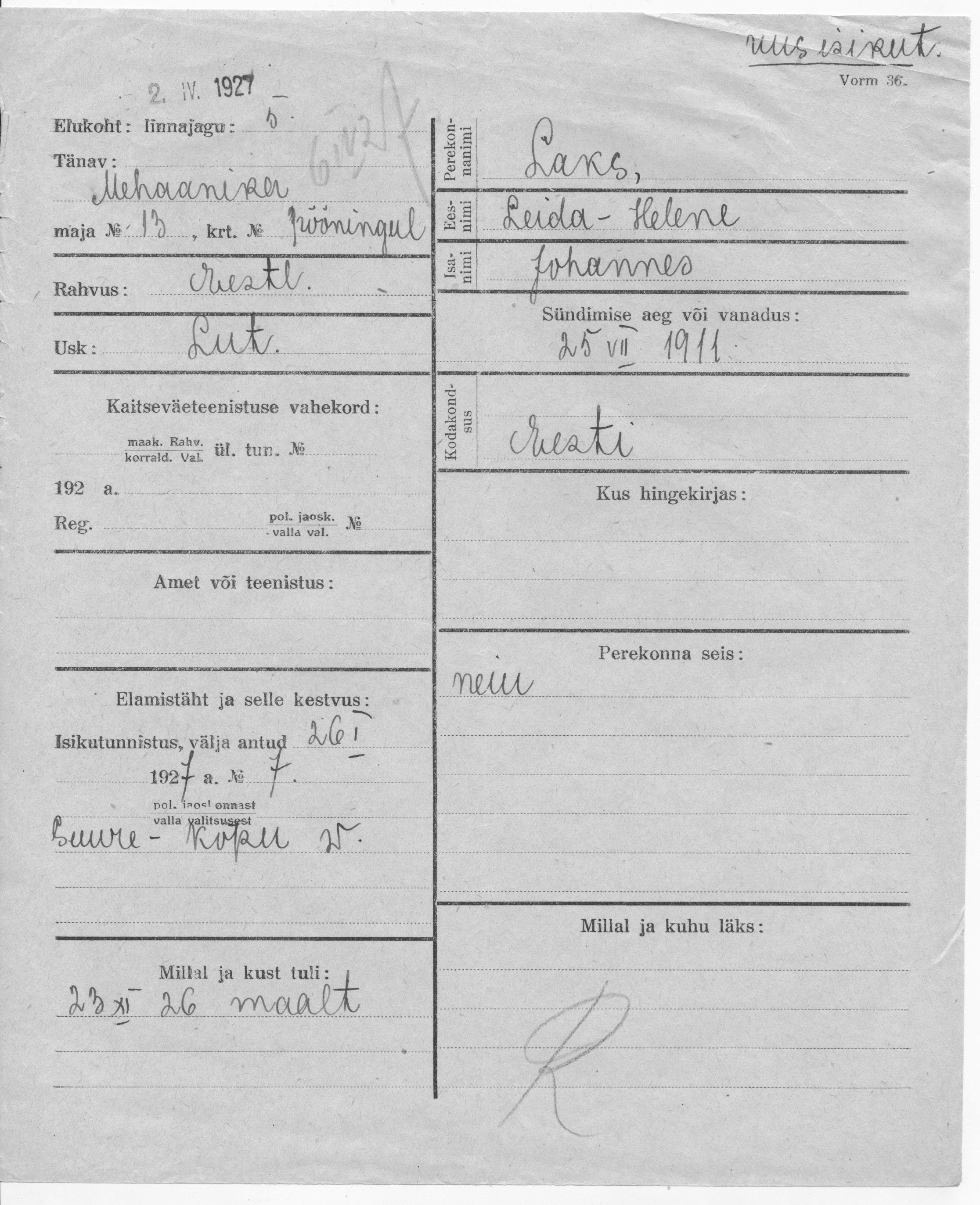 Laks, Leida-Helene, Johannes