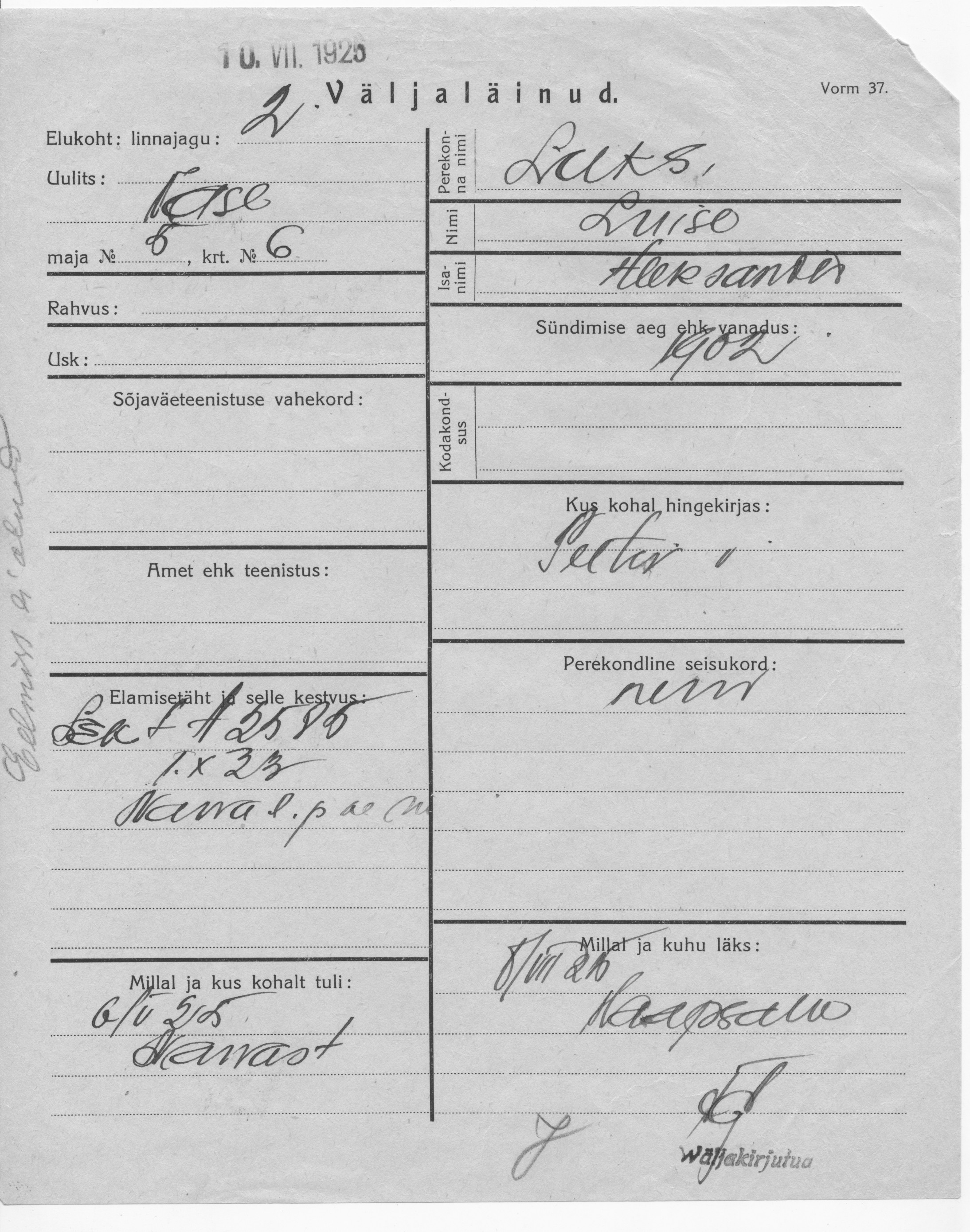 Laks, Luise, Aleksander