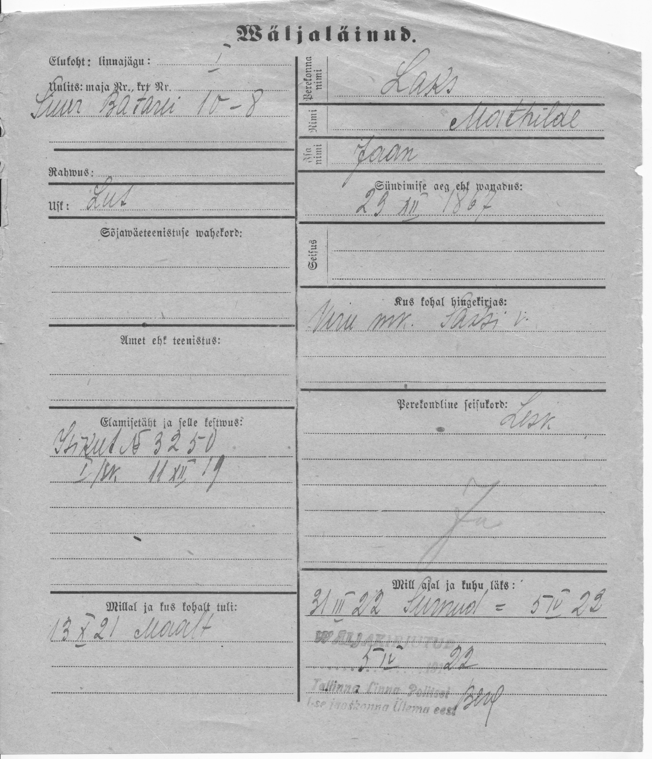 Laks, Mathilde, Jaan