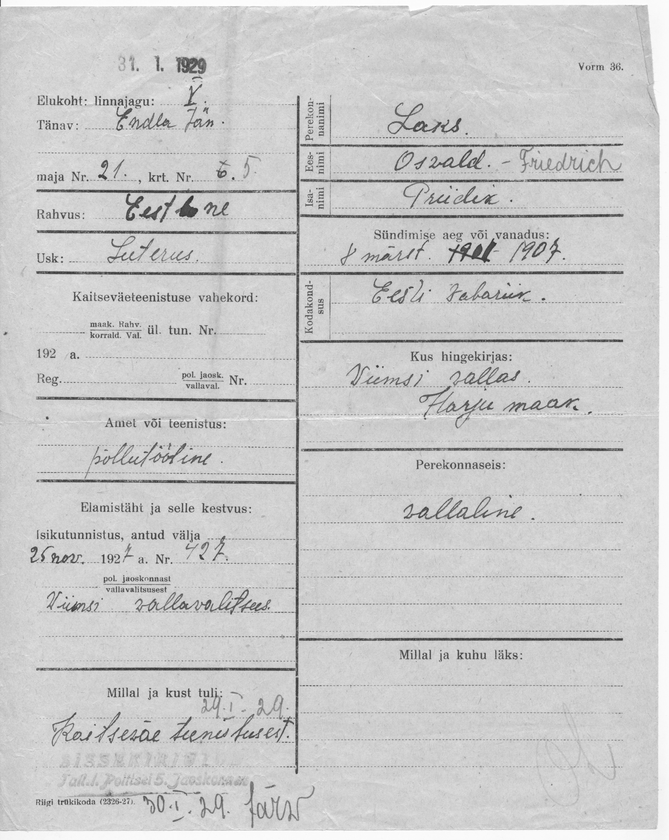 Laks, Oswald-Friedrich, Priidik