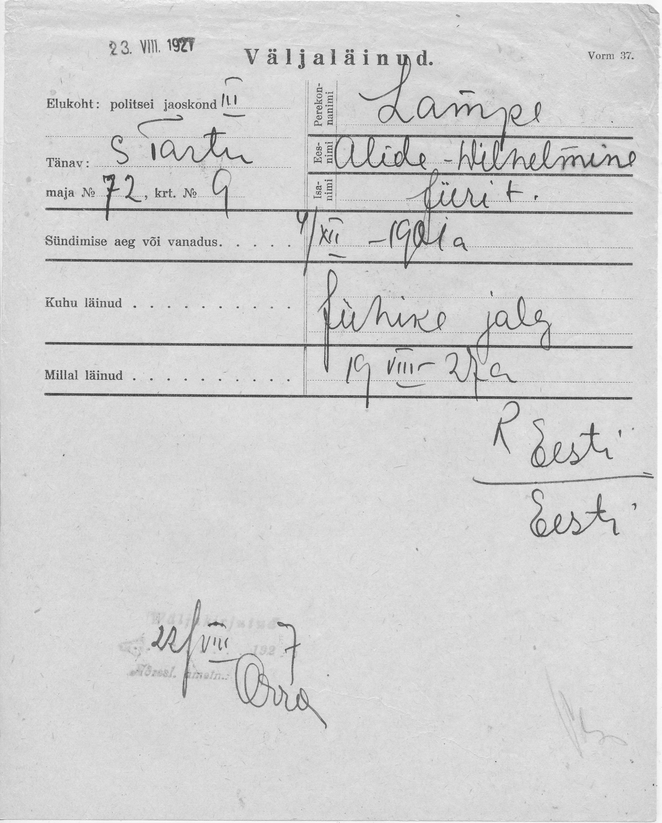 Lampe, Alide-Wilhelmine, Jüri