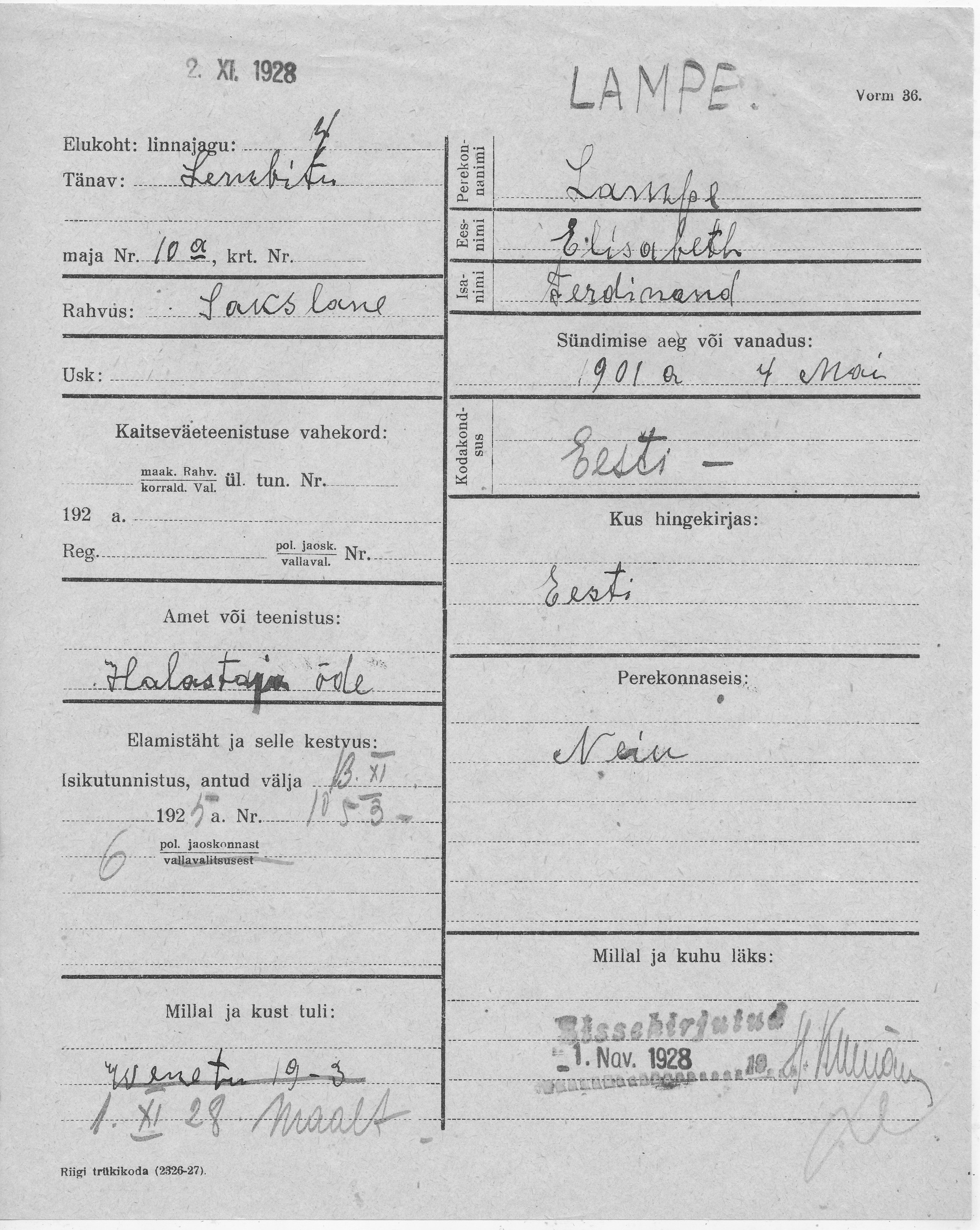 Lampe, Elisabeth, Ferdinand