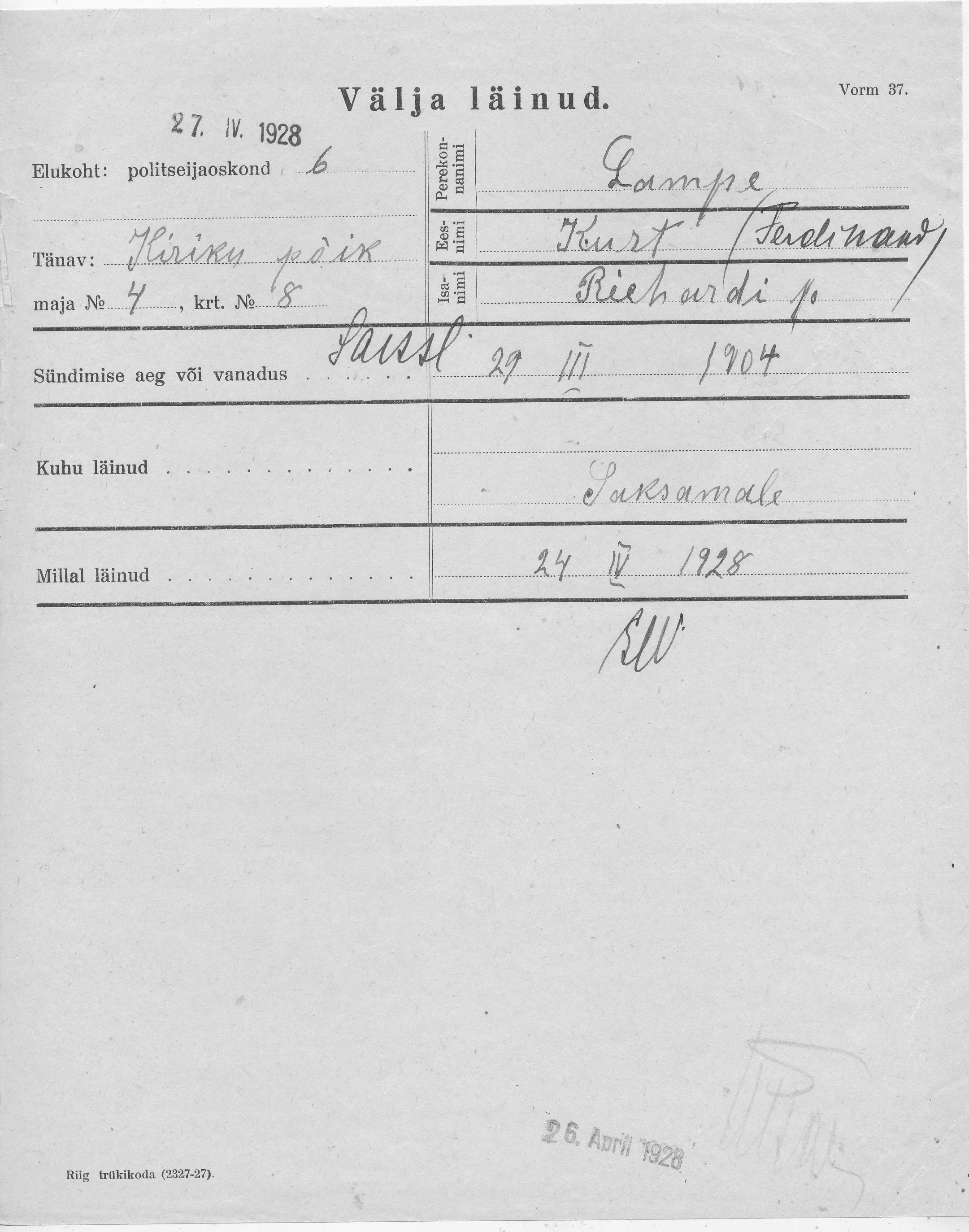 Lampe, Kurt(Ferdinand), Richard