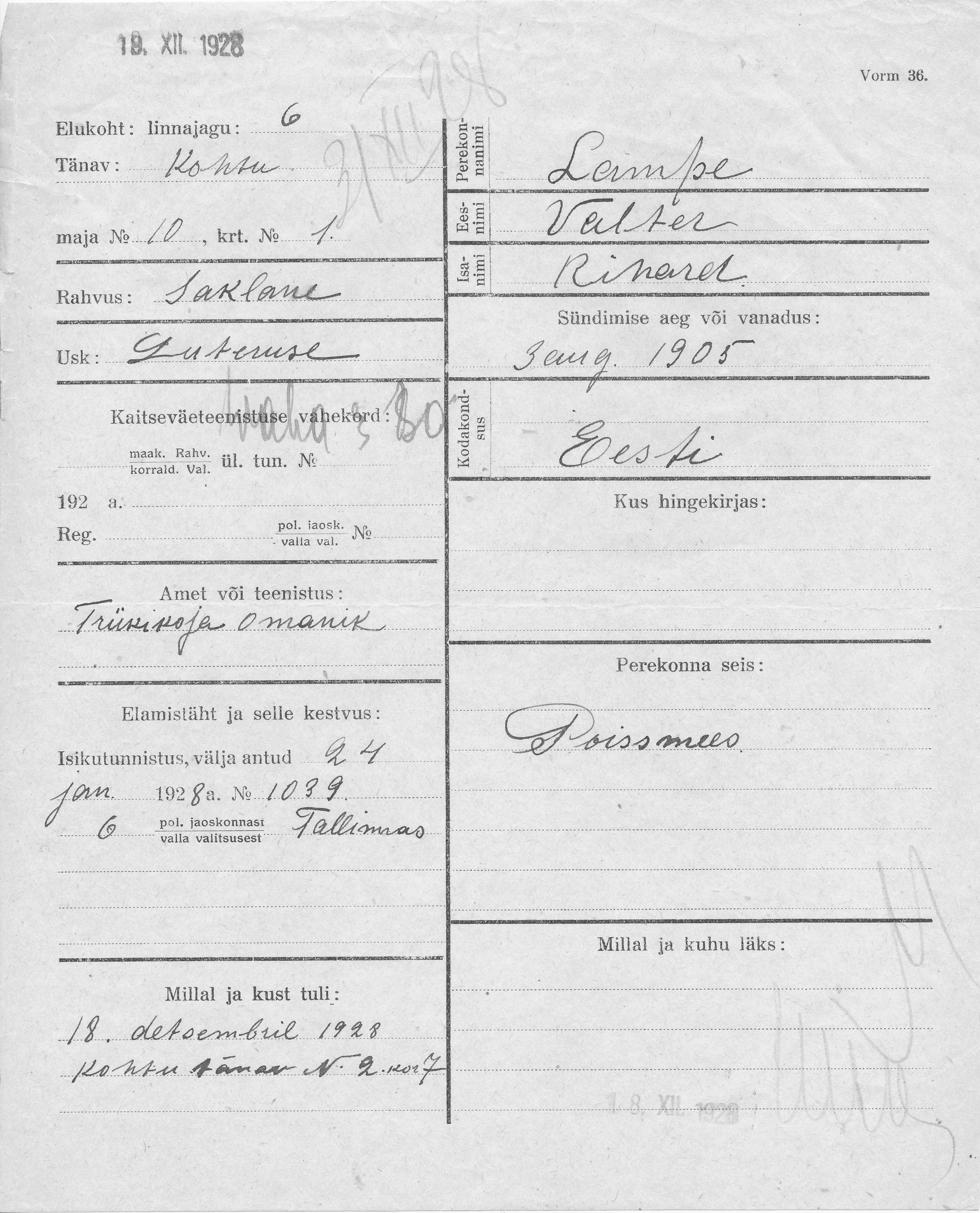 Lampe, Valter, Rihard