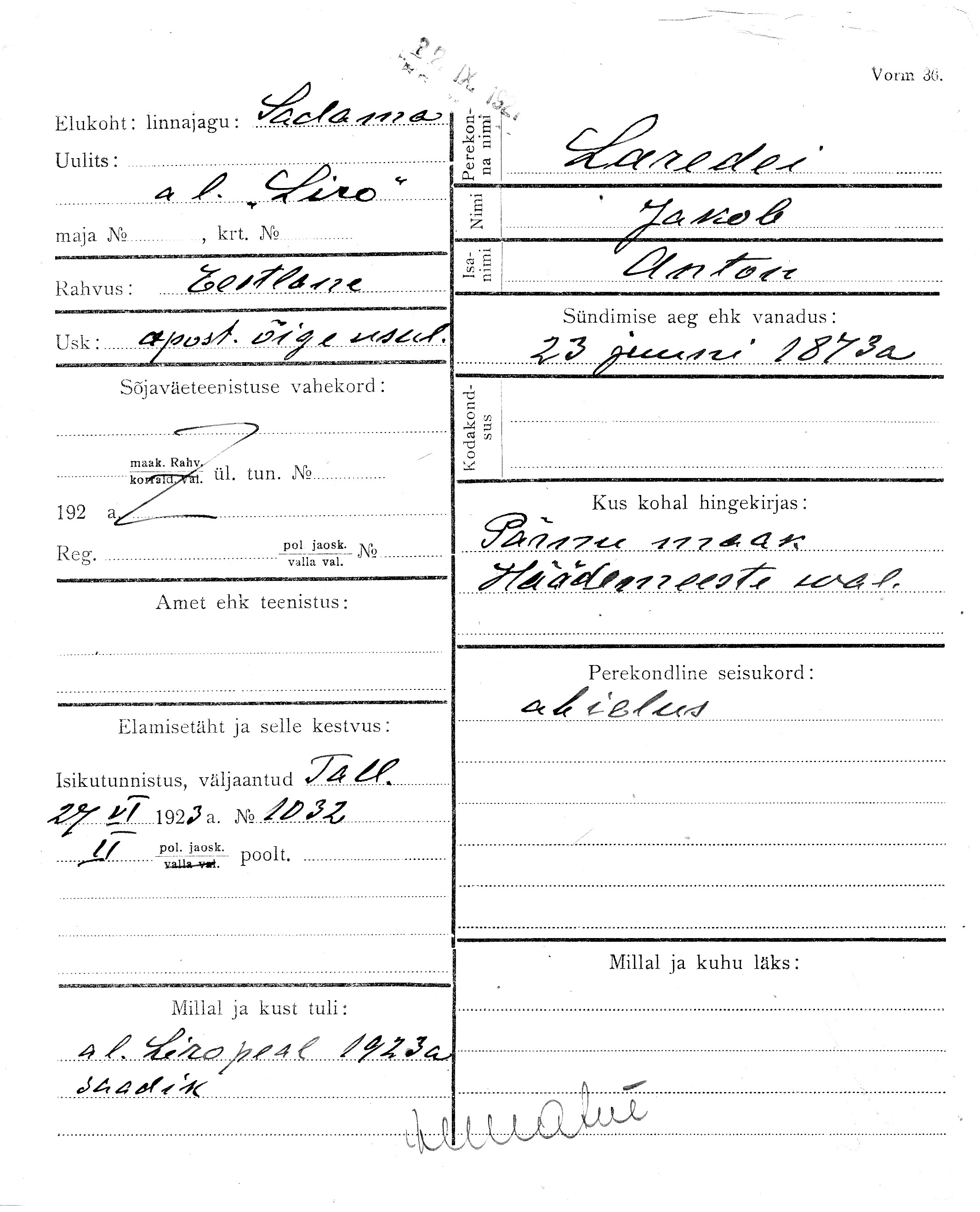 Laredei, Jakob, Anton