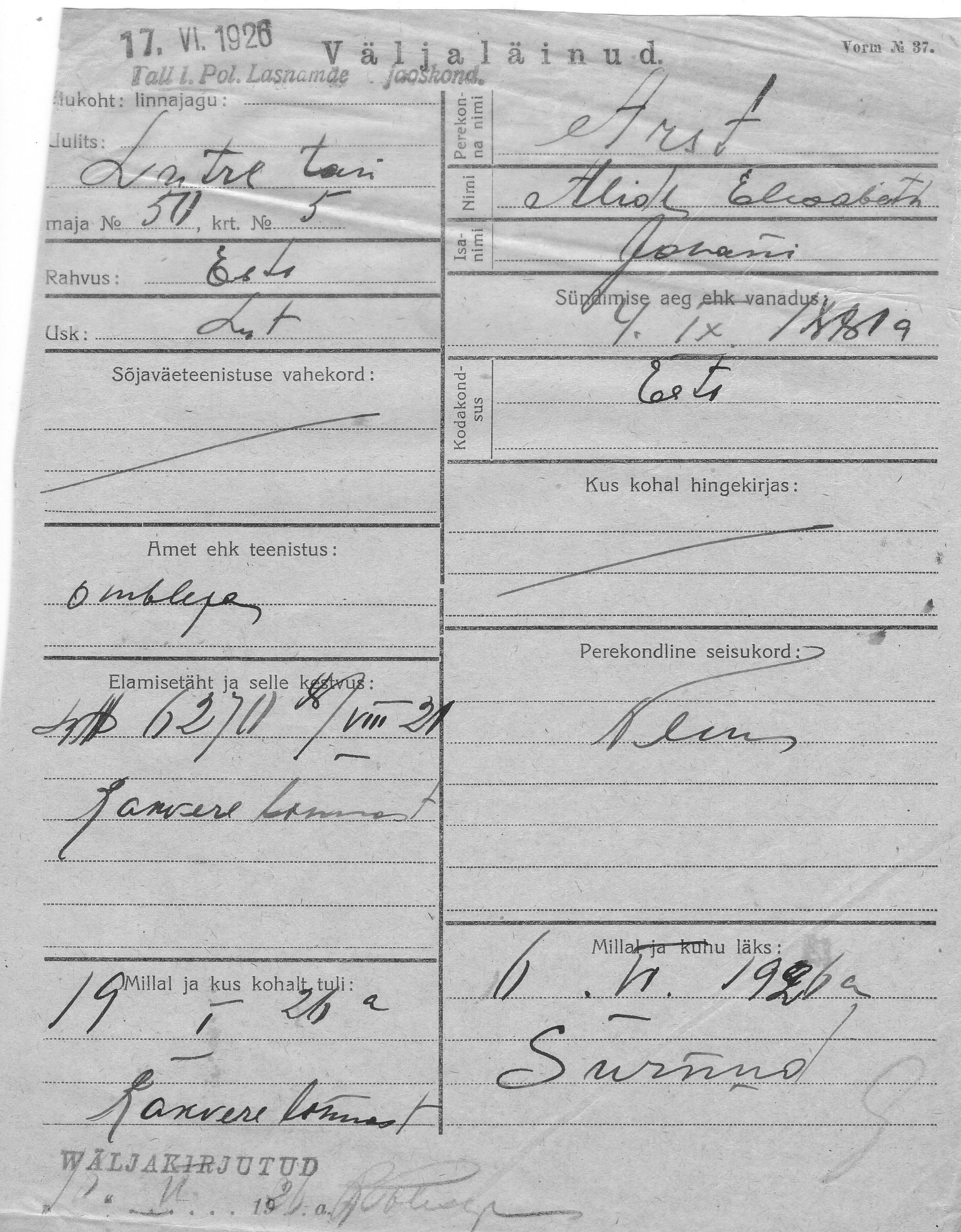 Arst, Alide elisabeth, Johan