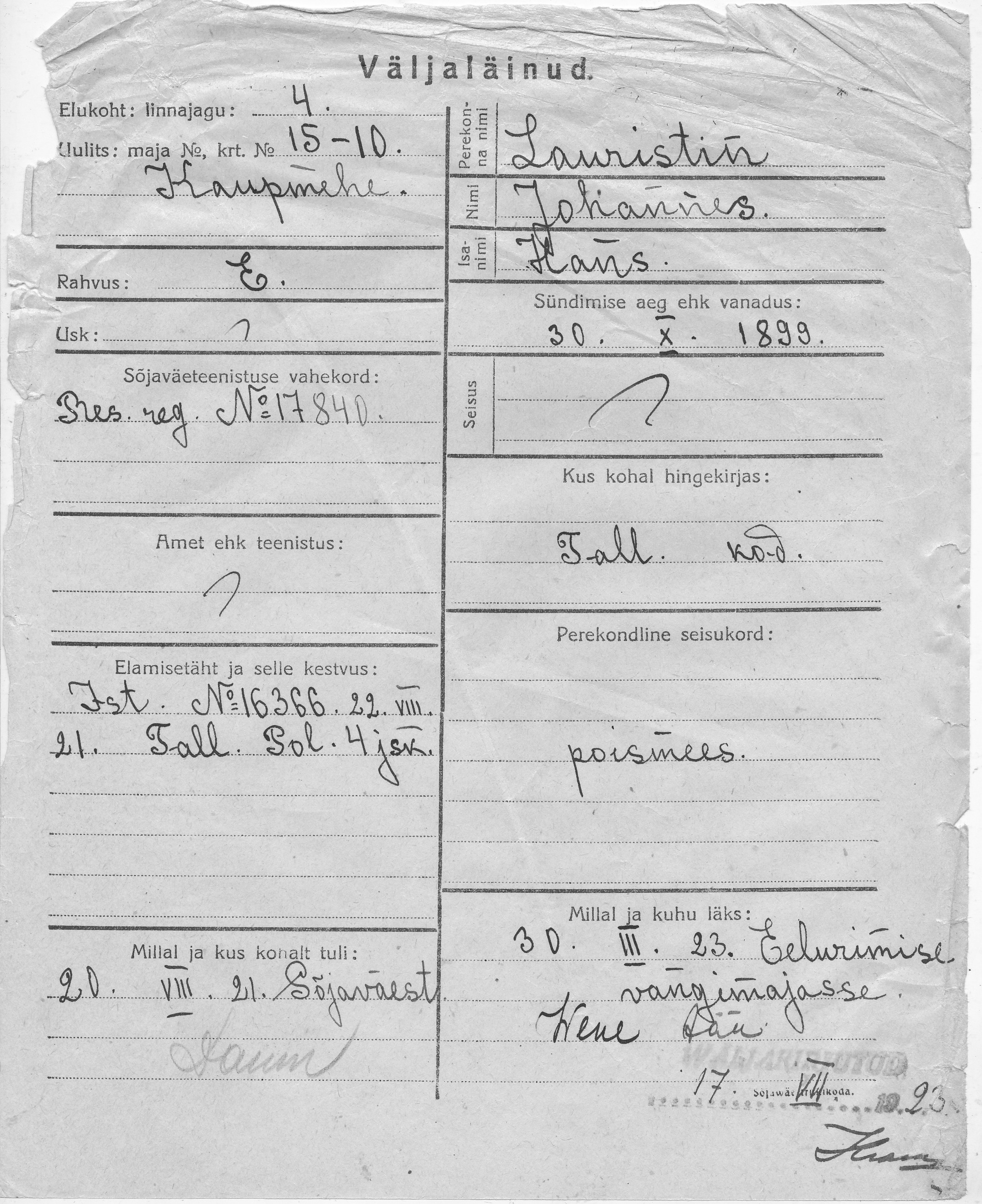 Lauristin, Johannes, Hans