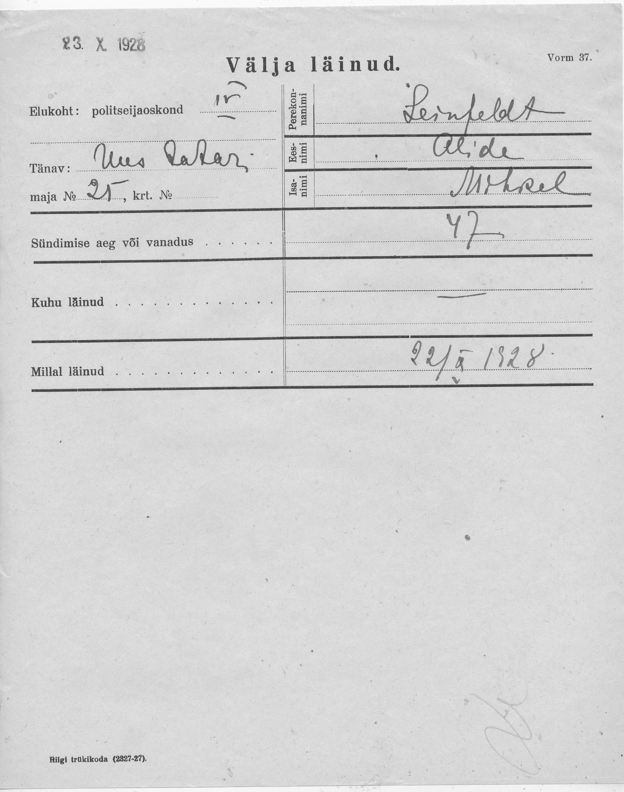 Leinfeldt, Alide, Mihkel