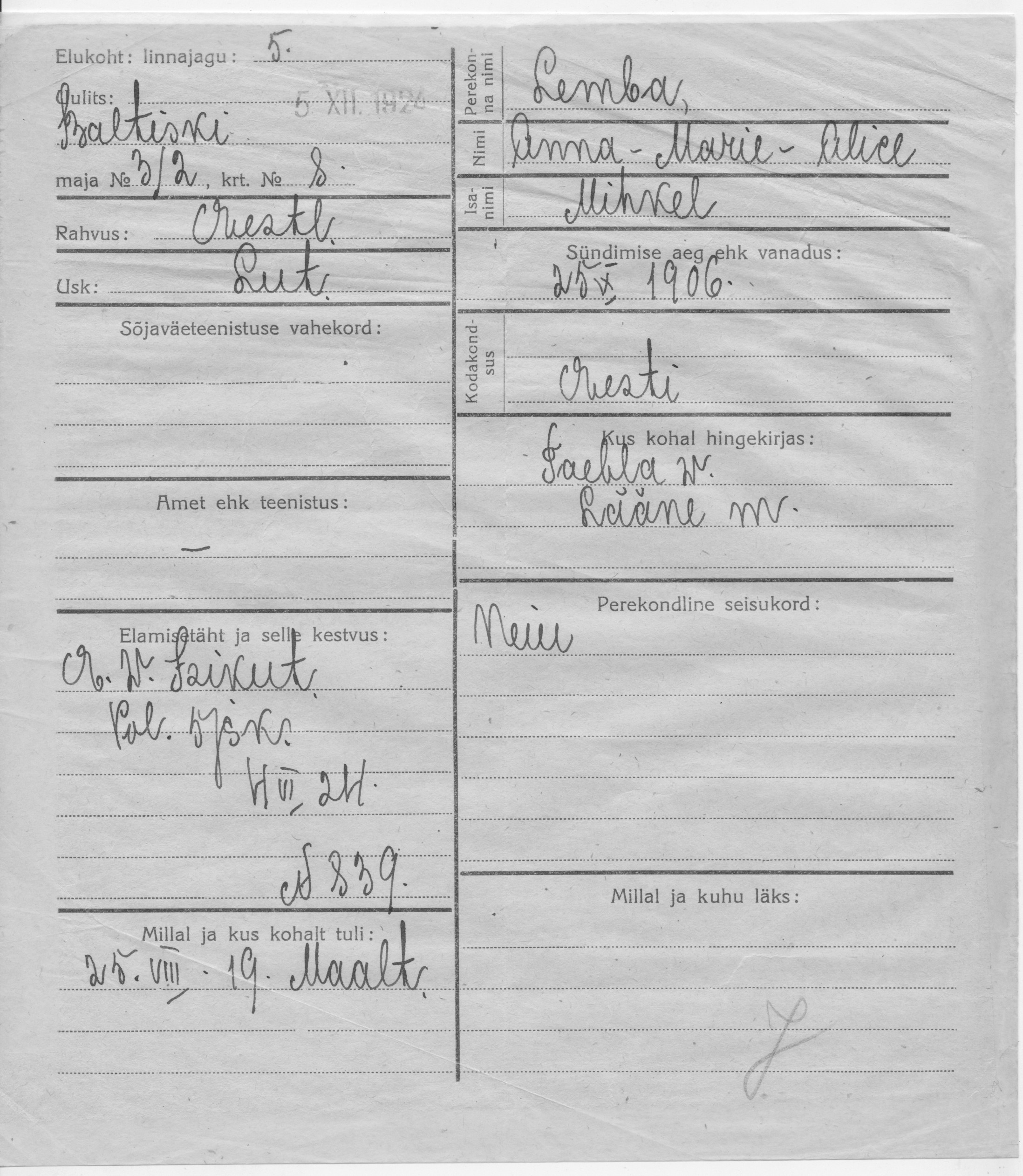 Lemba, Anna-Marie-Alice, Mihkel