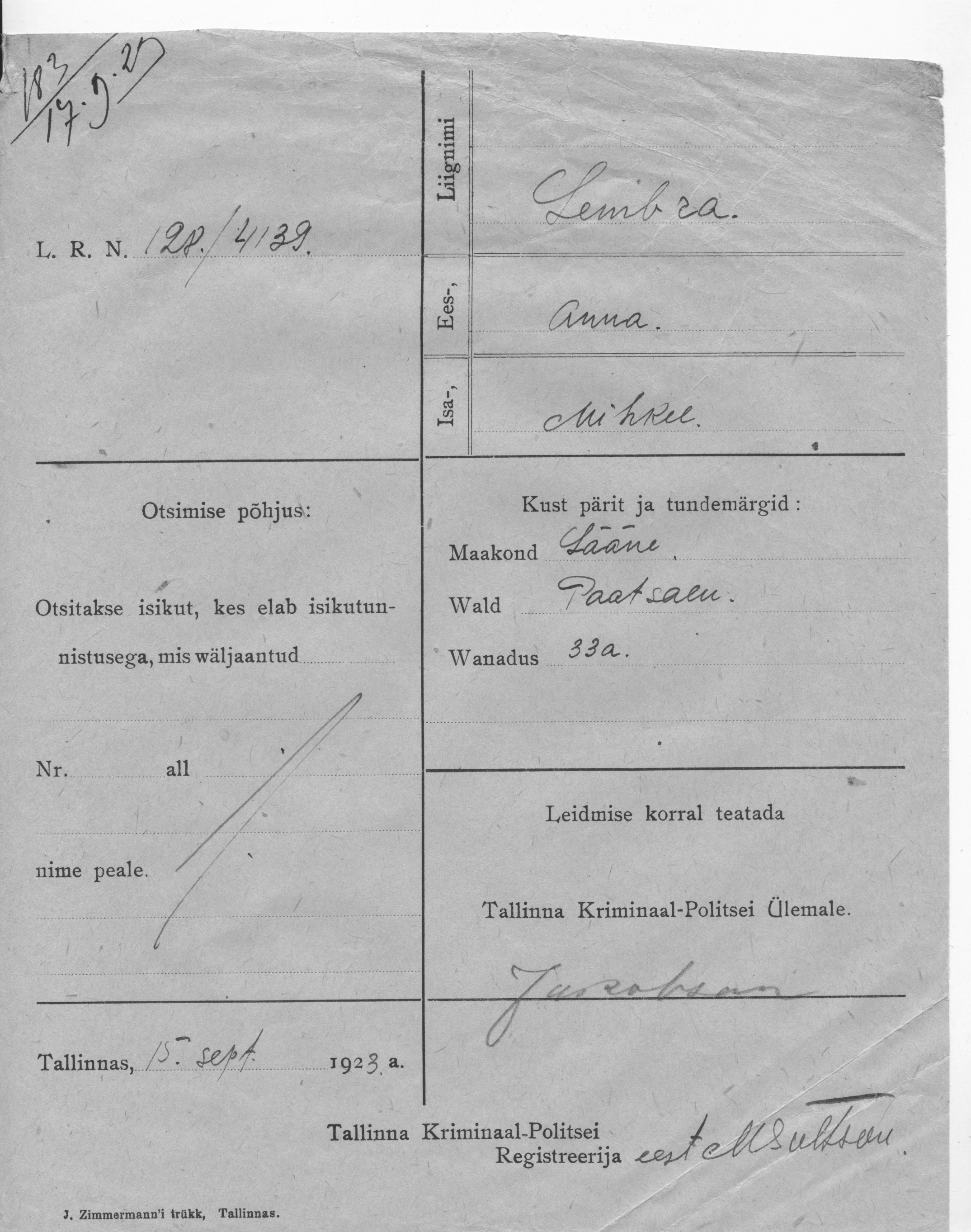 Lembra, Anna, Mihkel