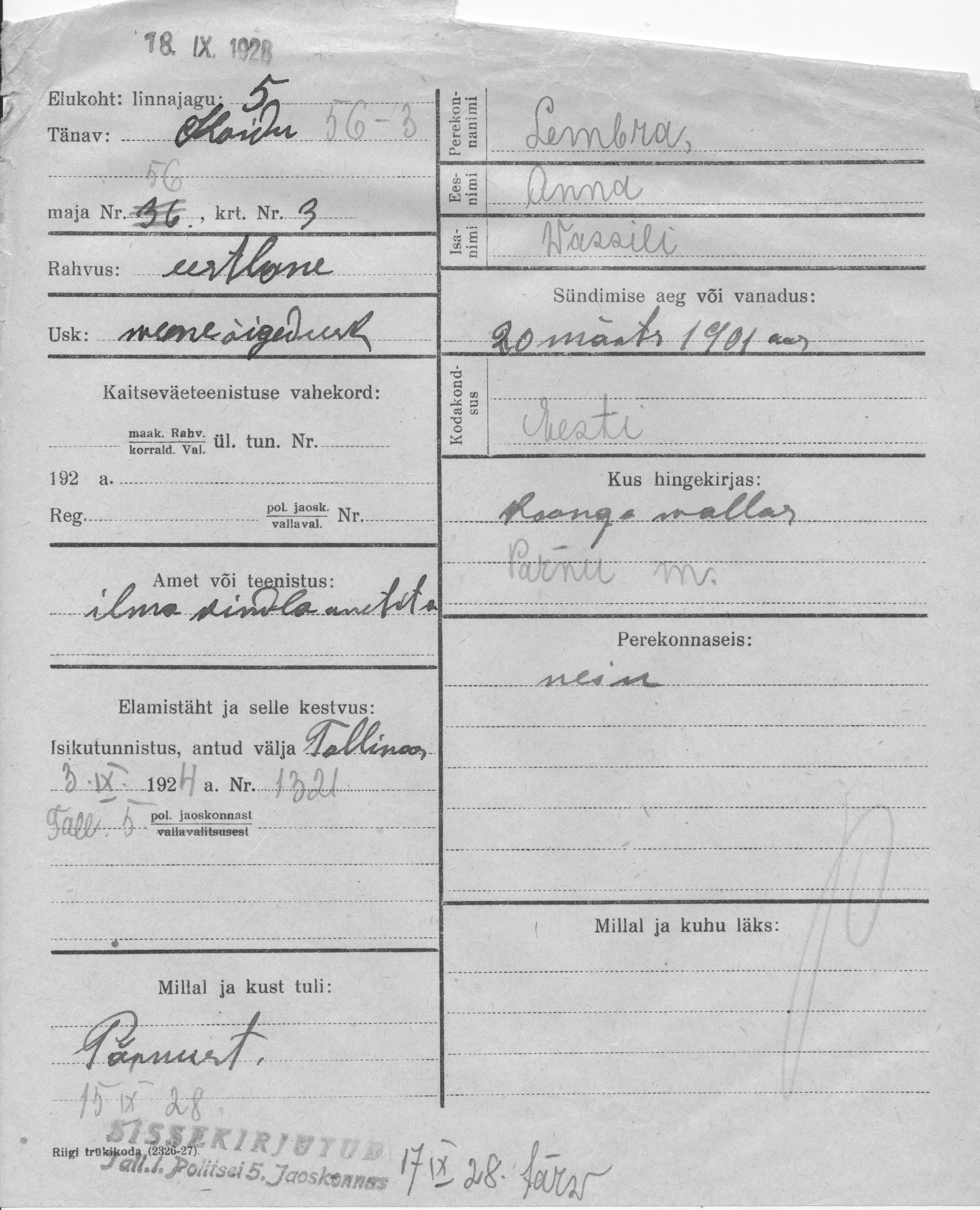 Lembra, Anna, Wassili