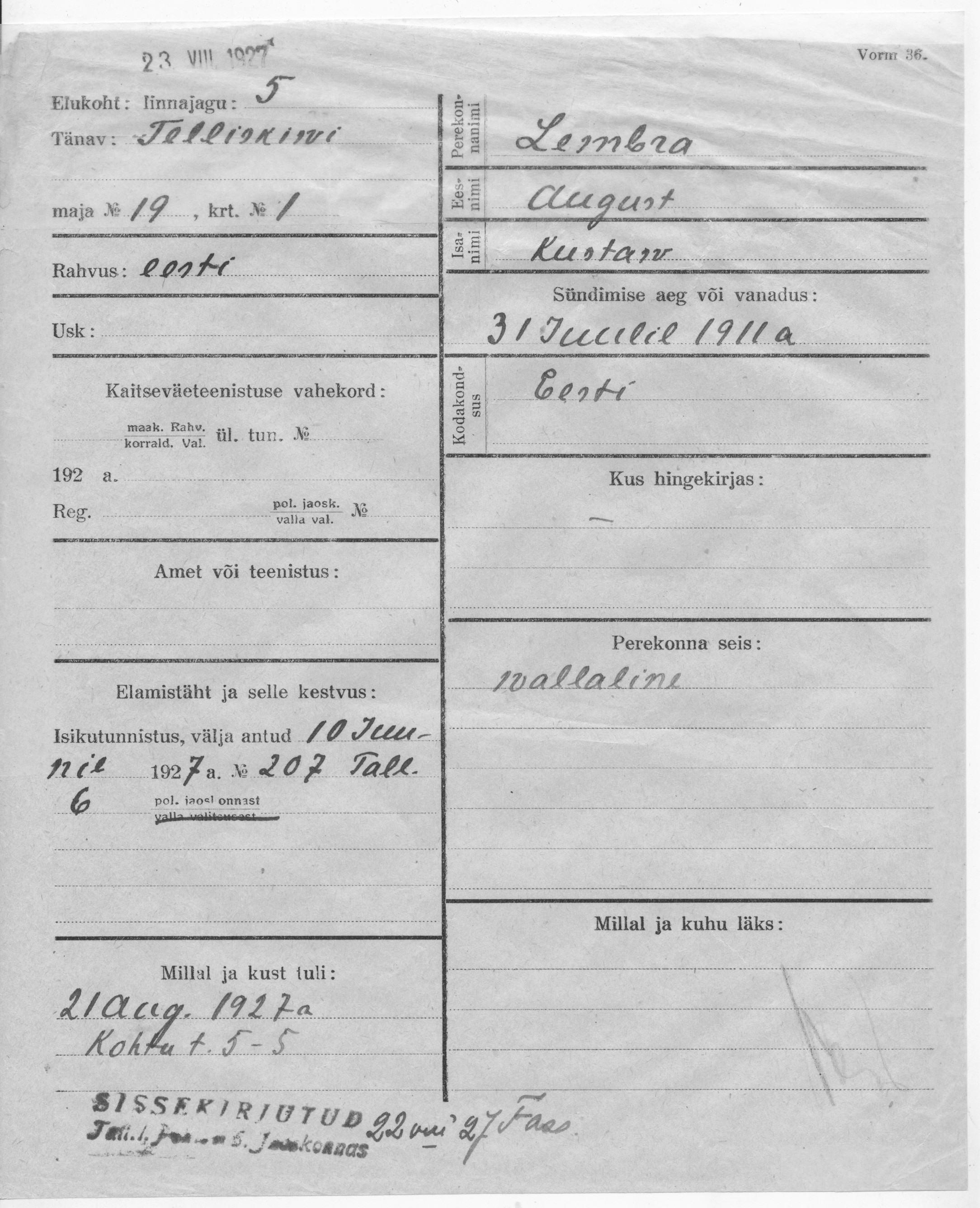 Lembra, August, Kustaw