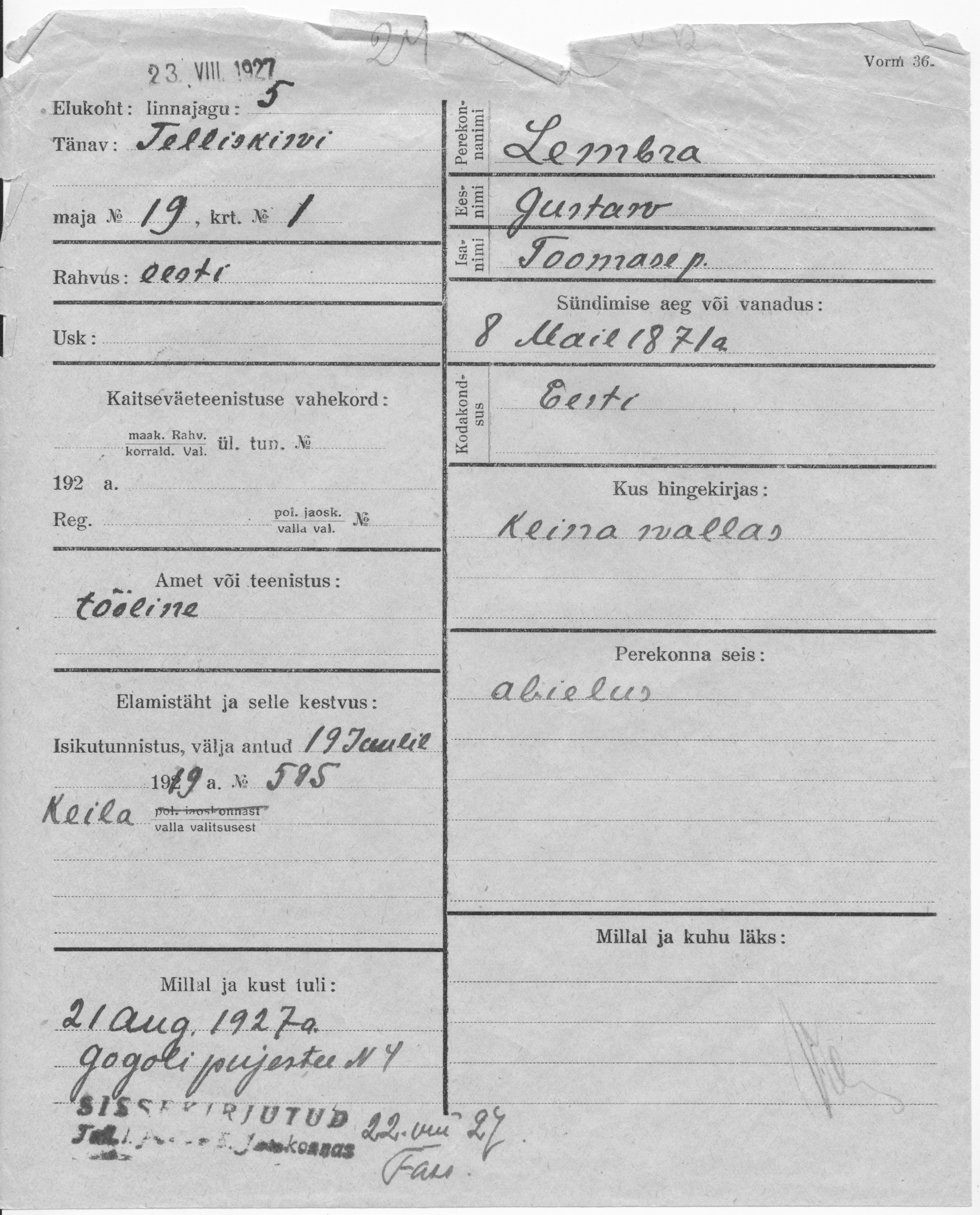 Lembra, Gustav, Toomas