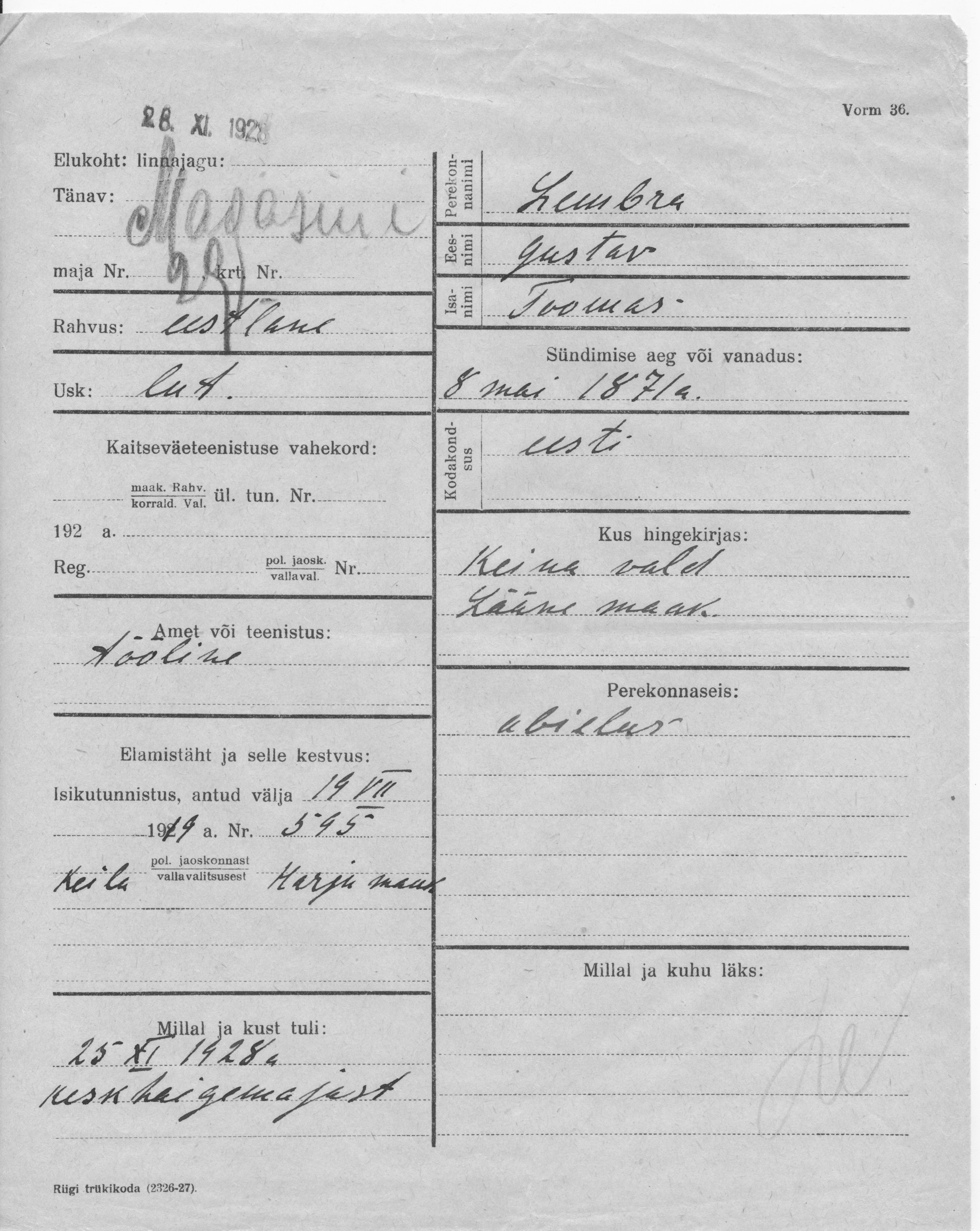 Lembra, Gustav, Toomas