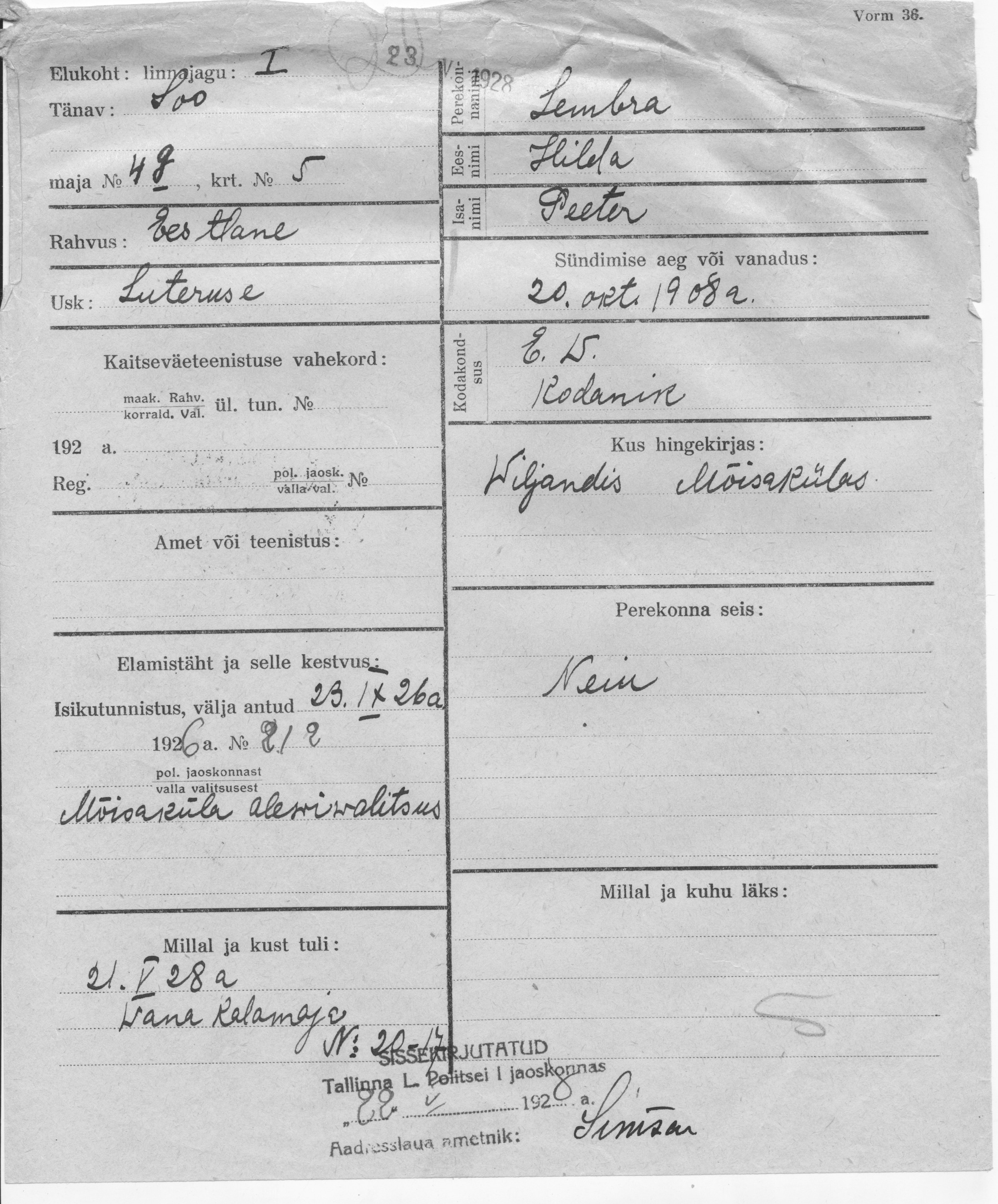 Lembra, Hilda, Peeter