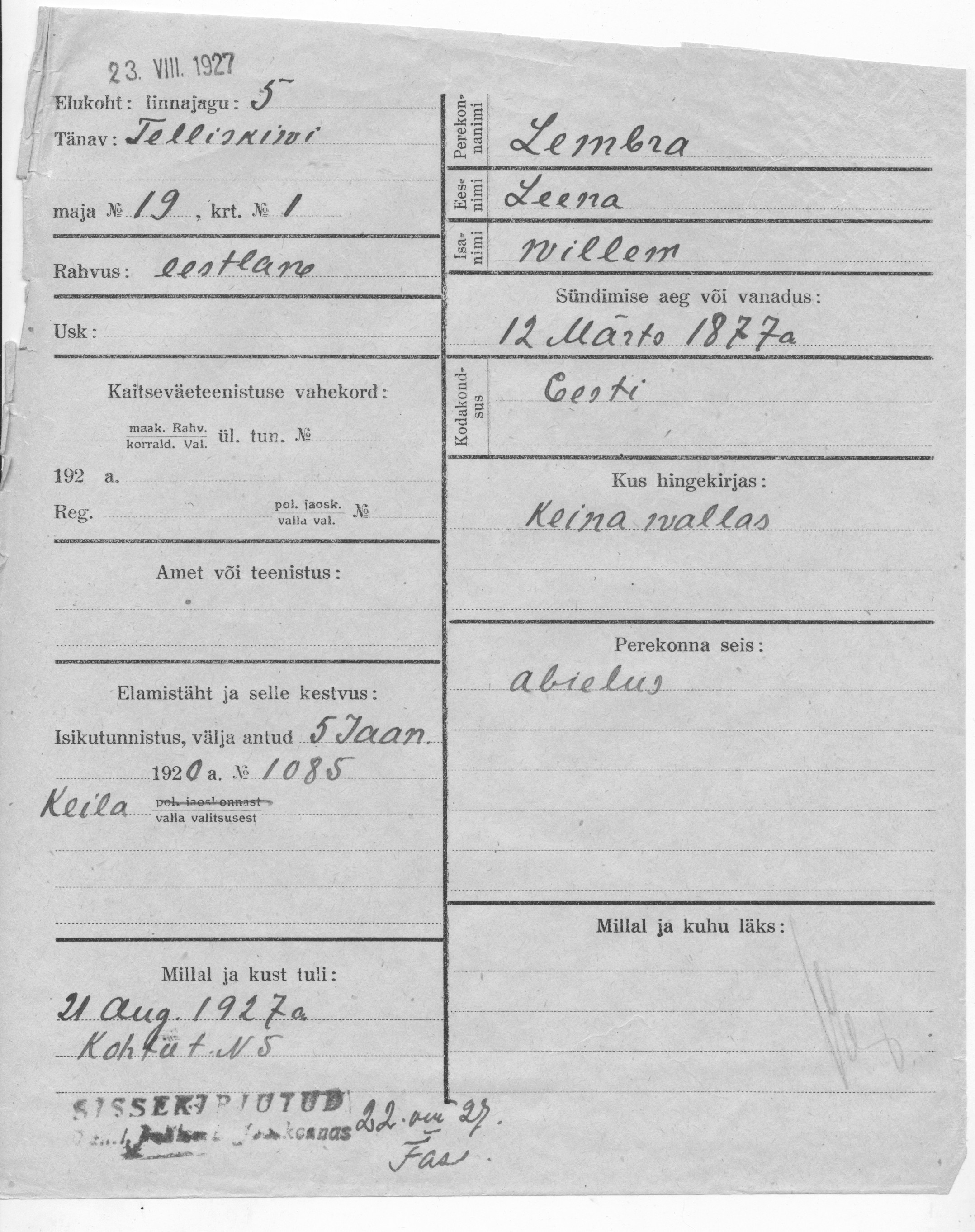 Lembra, Leena, Willem