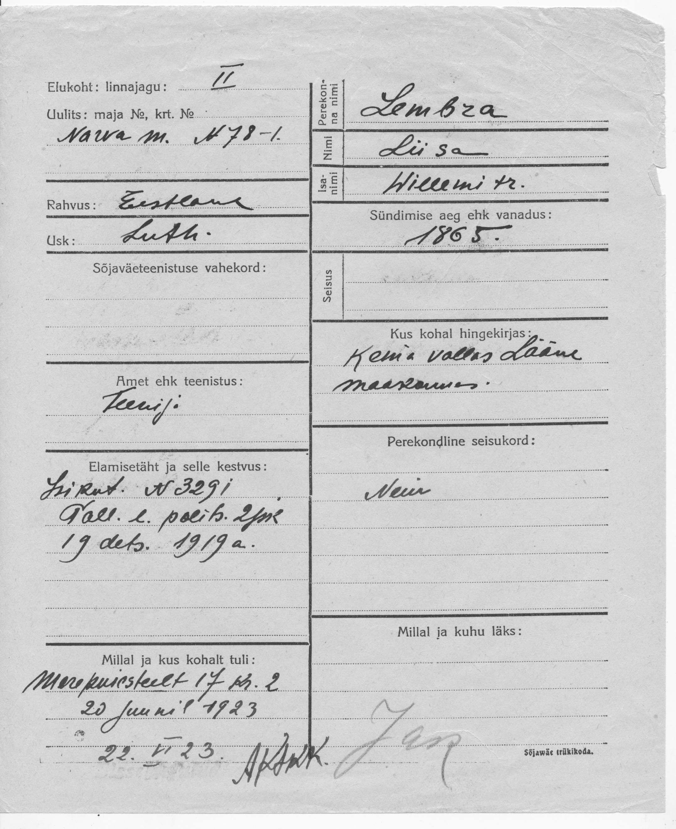 Lembra, Liisa, Willem