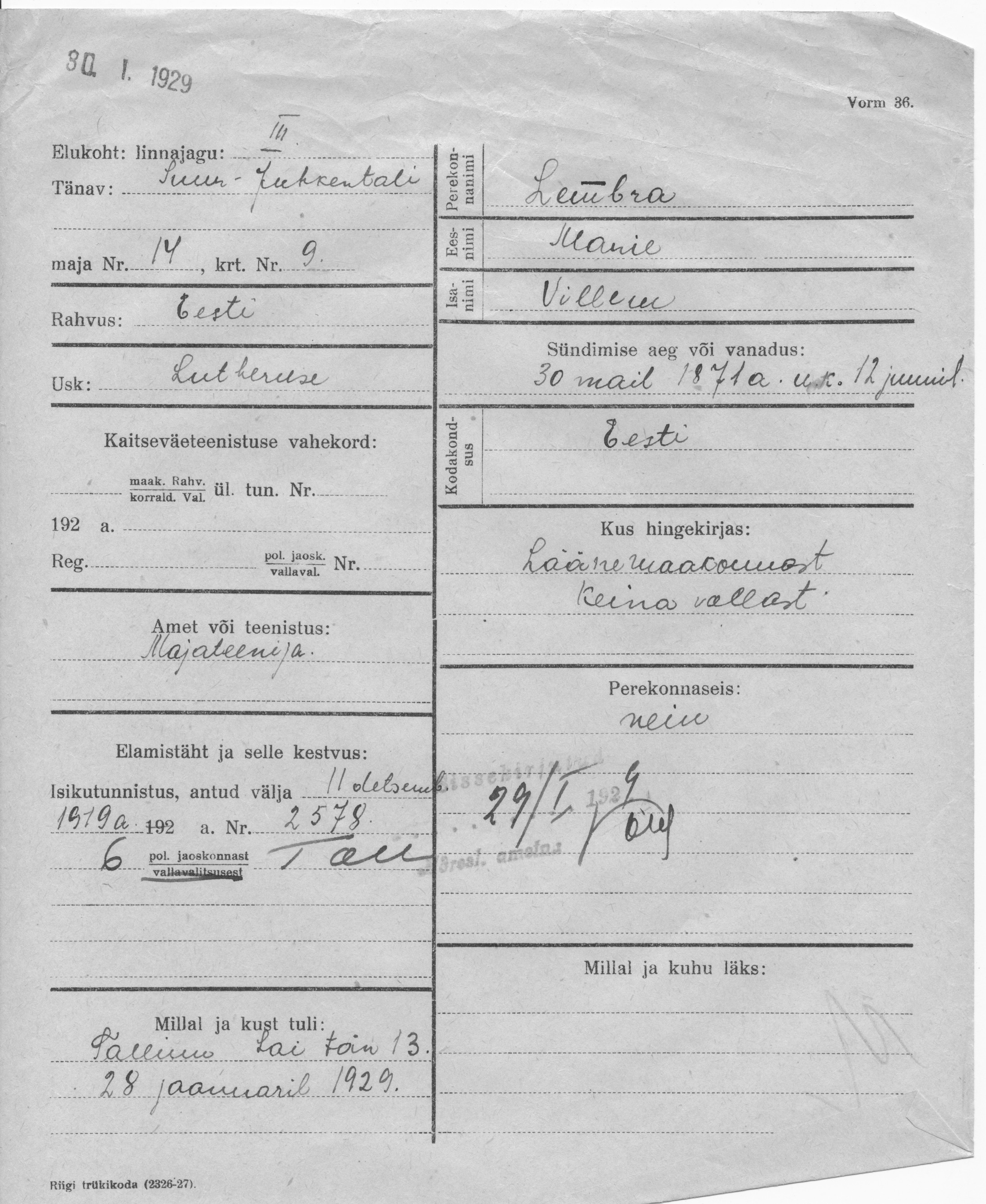 Lembra, Marie, Villem