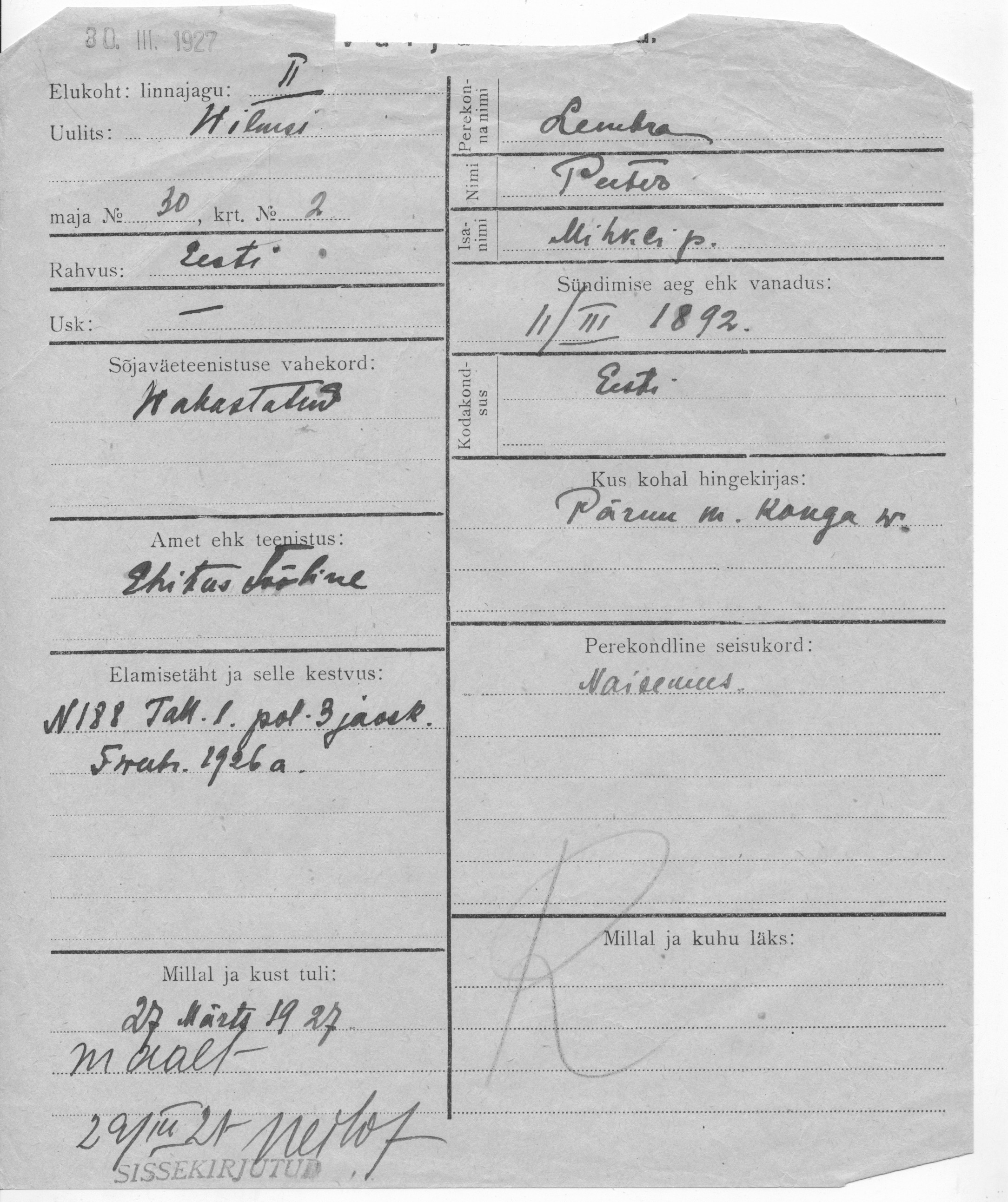 Lembra, Peeters, Mihkel