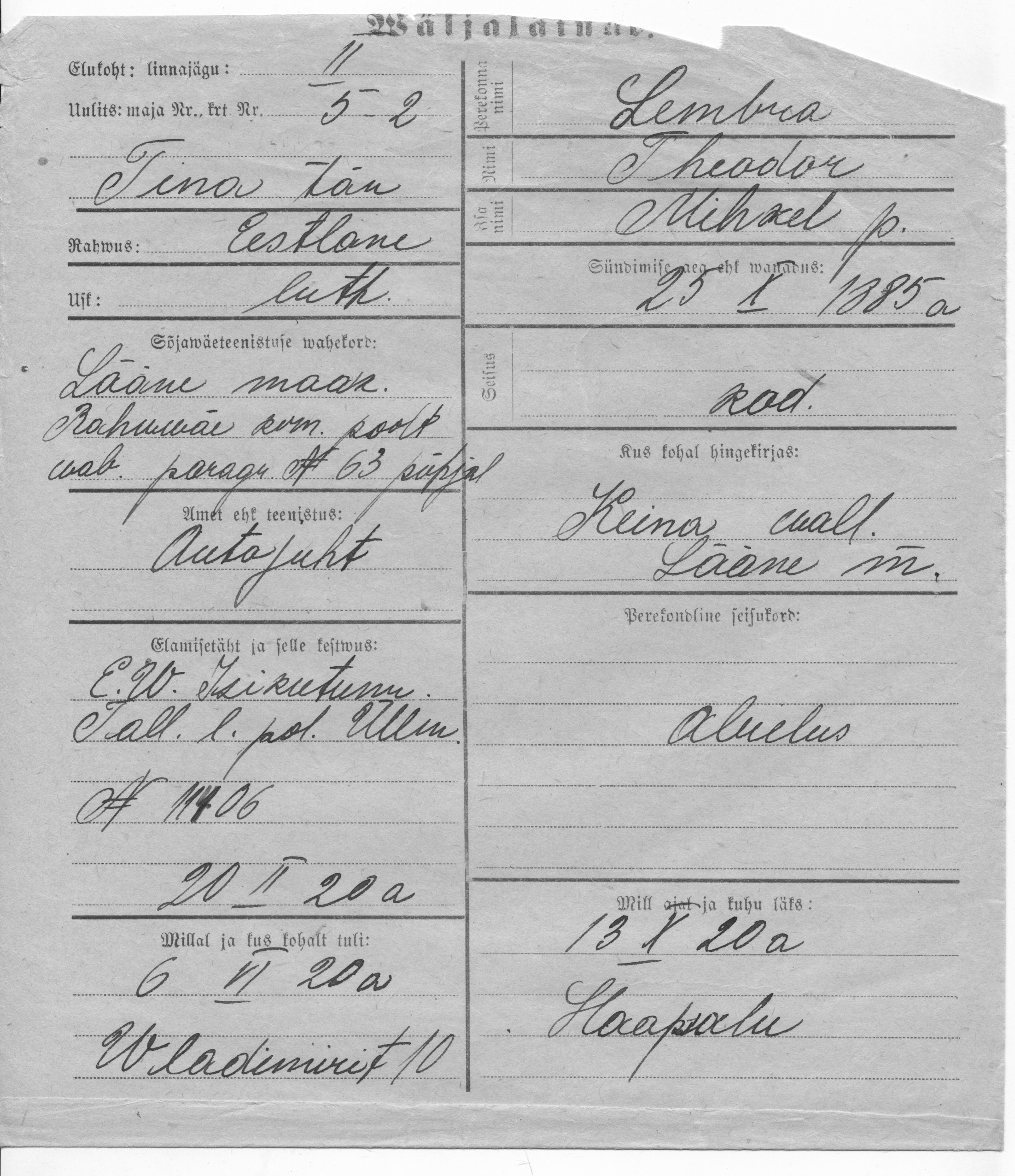 Lembra, Theodor, Mihkel