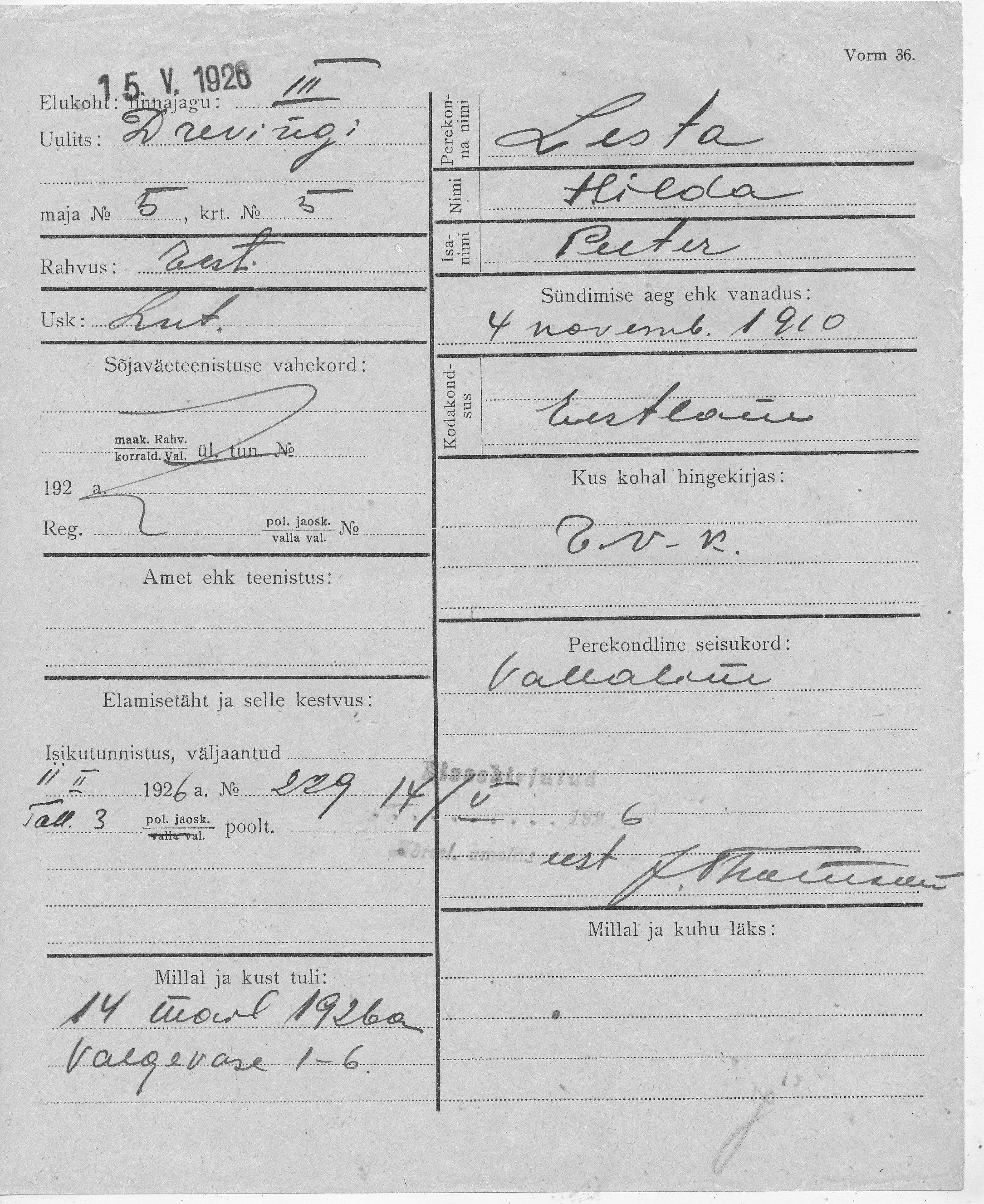 Lesta, Hilda, Peeter