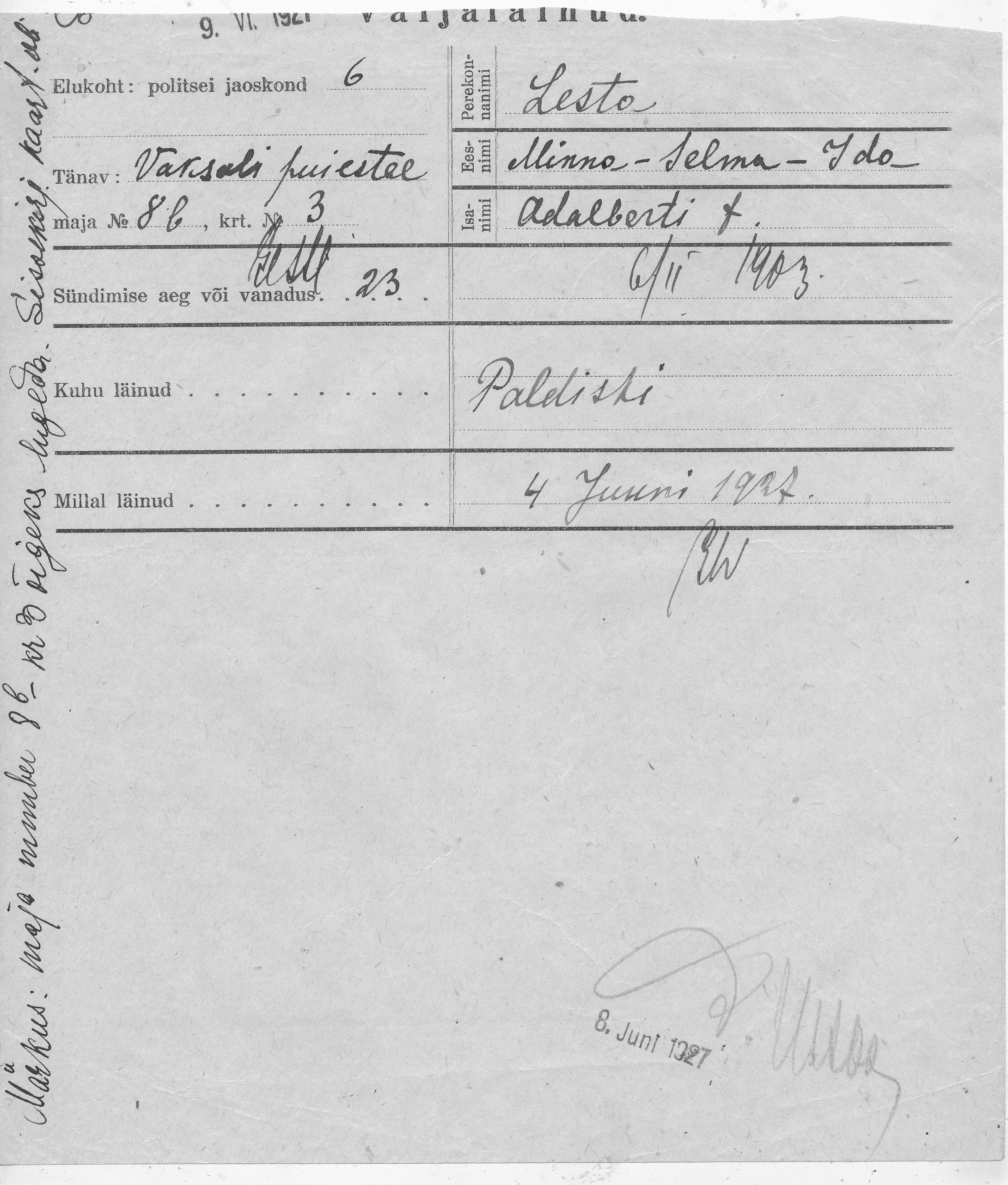 Lesta, Minna-Selma-Ida, Adalbert