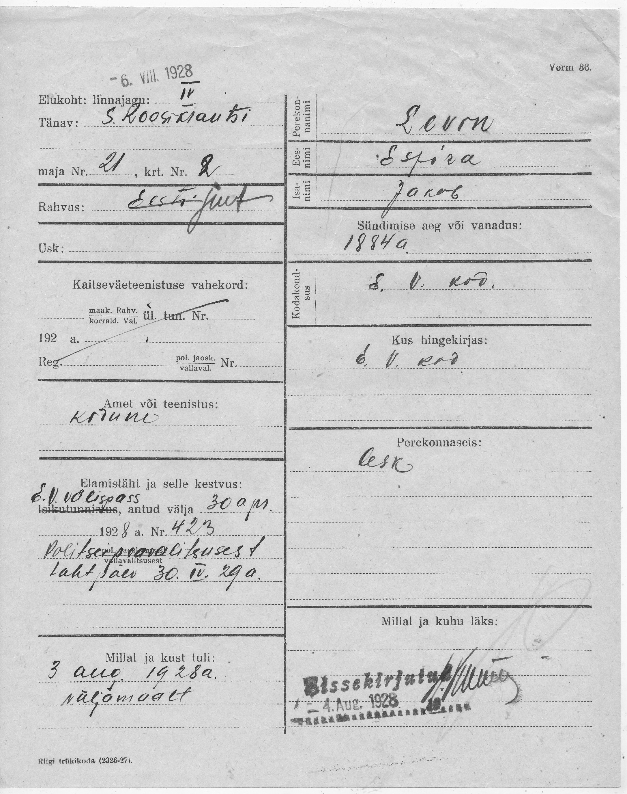 Levin, Esfira, Jakob