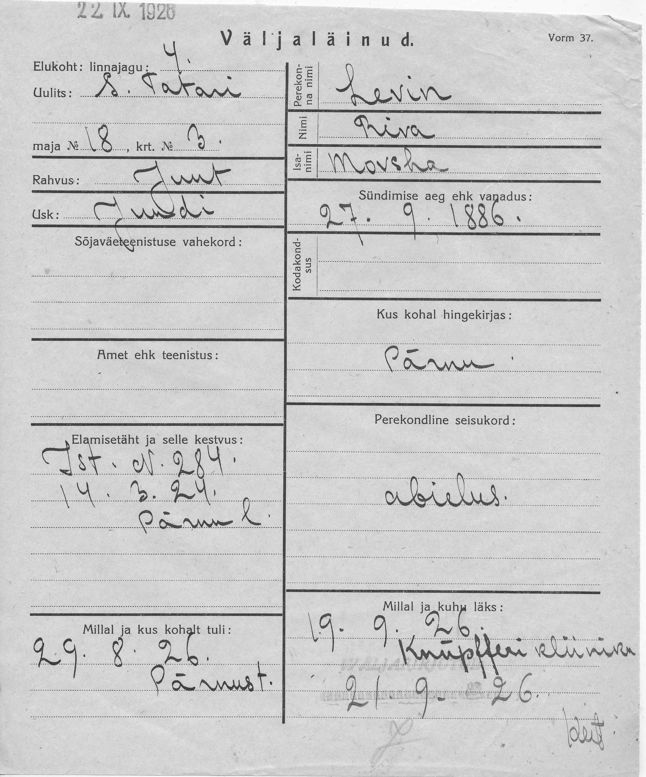 Levin, Riva, Movscha