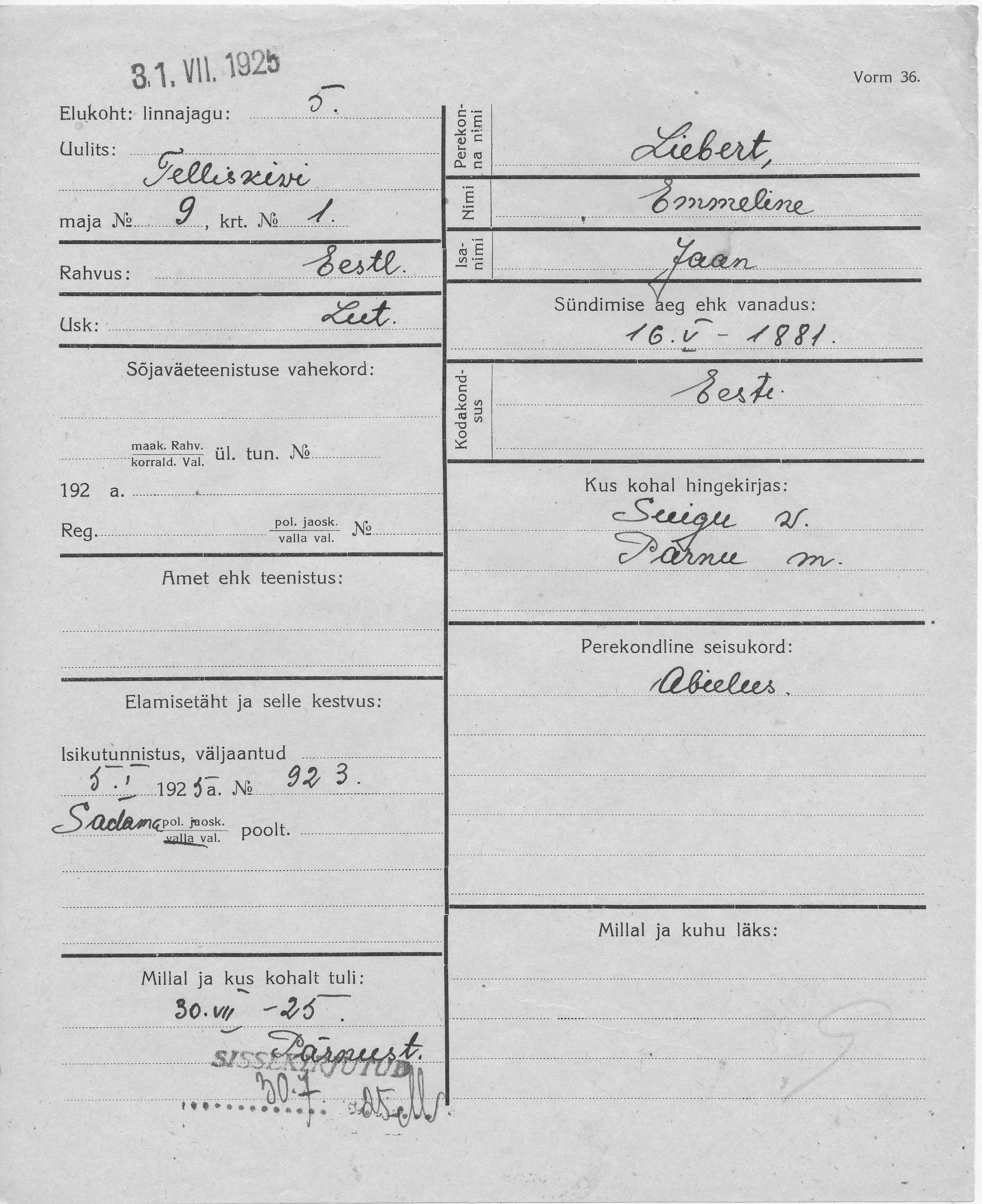 Liebert, Emmeline, Jaan