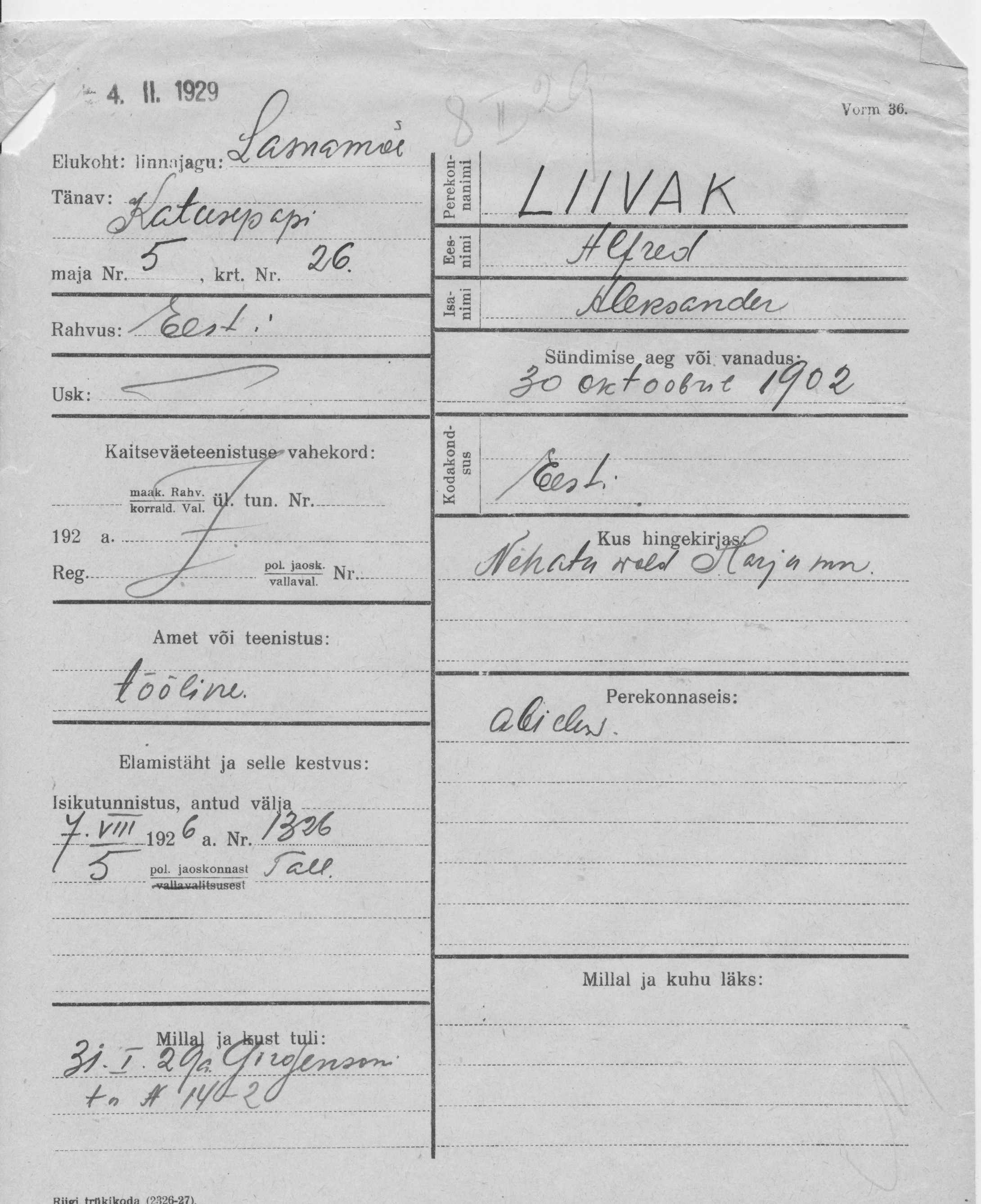 Liivak, Alfred, Aleksander