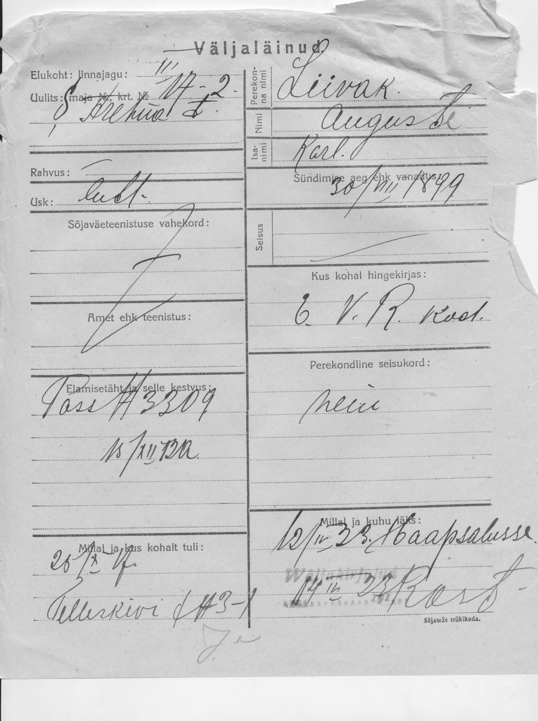 Liivak, Auguste, Karl