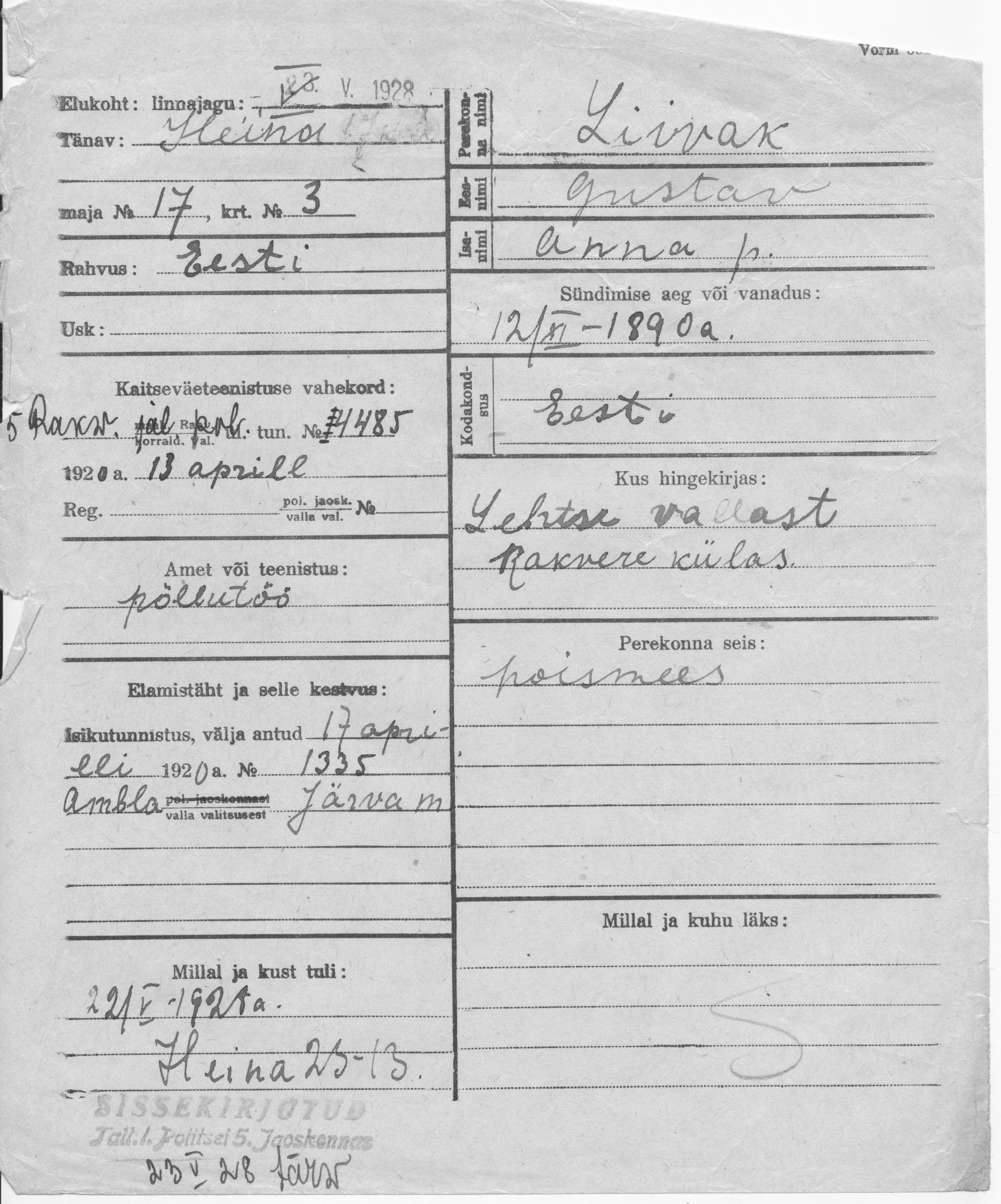 Liivak, Gustav, Anna