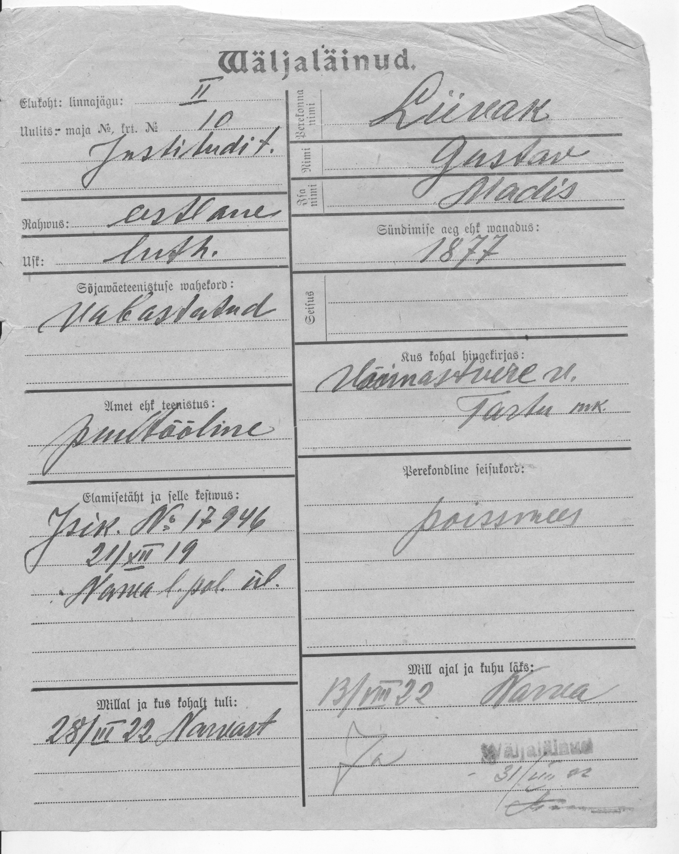 Liivak, Gustav, Madis